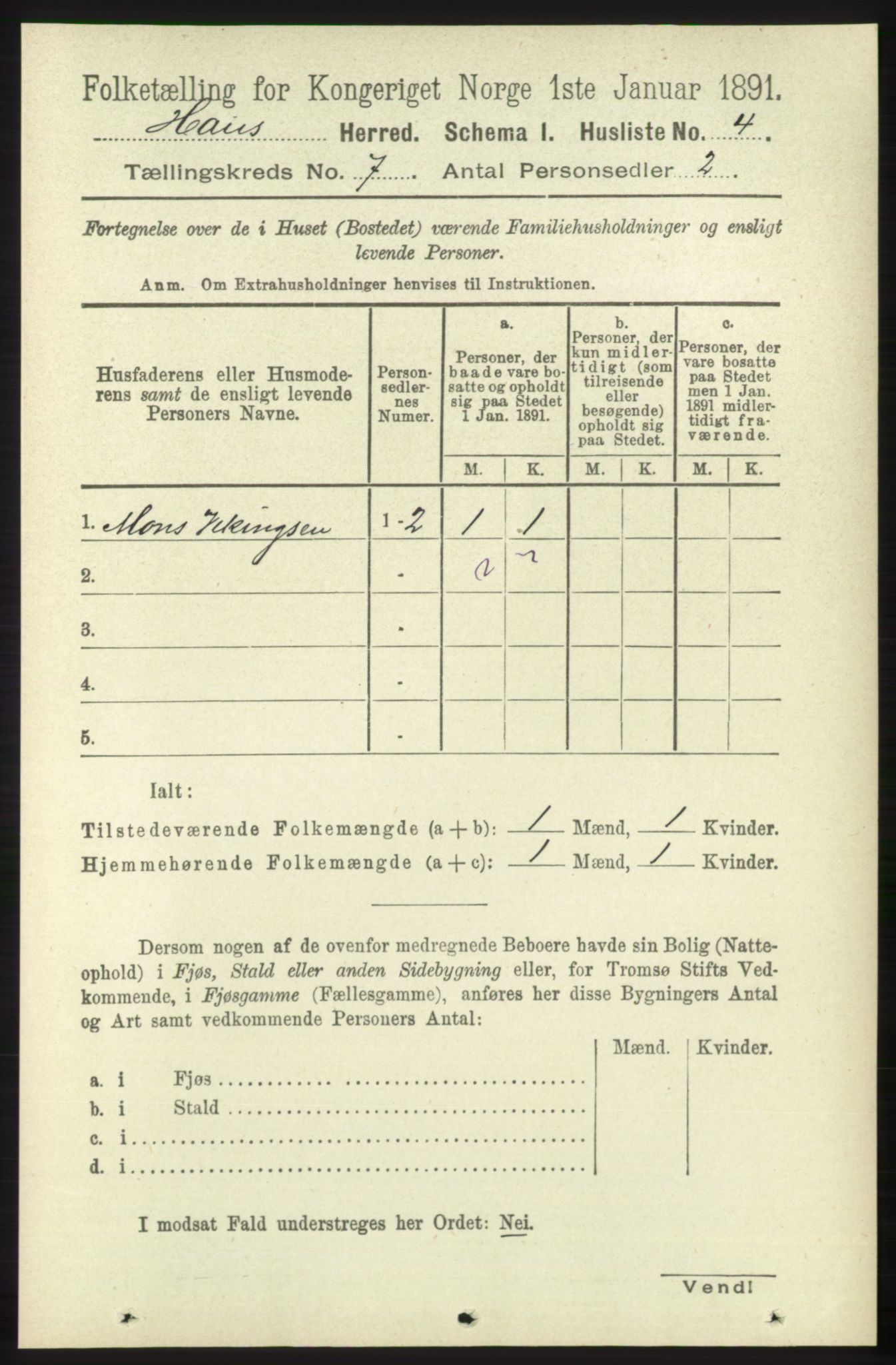 RA, 1891 census for 1250 Haus, 1891, p. 2581