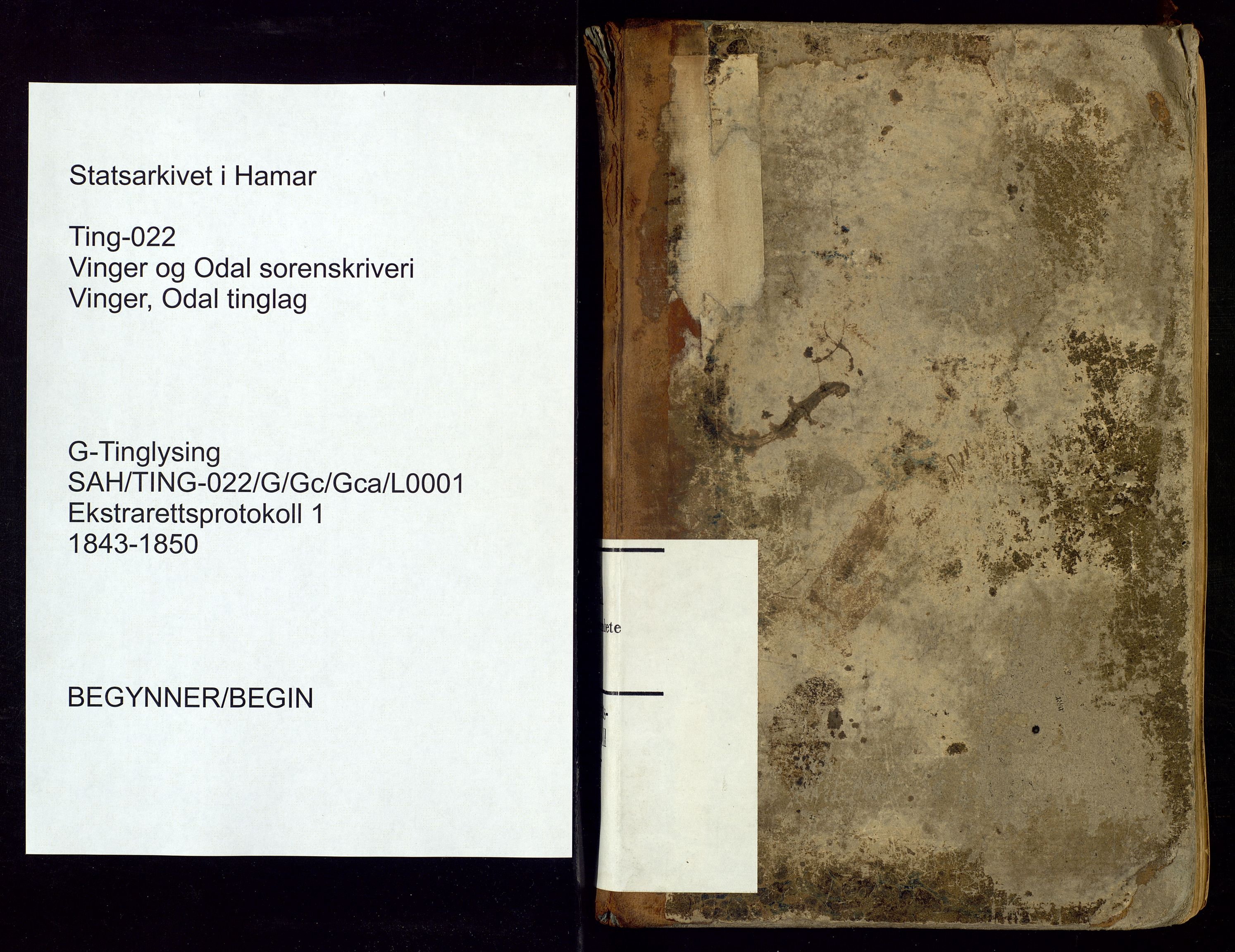 Vinger og Odal sorenskriveri, SAH/TING-022/G/Gc/Gca/L0001: Ekstrarettsprotokoll - Vinger og Odal, 1843-1850