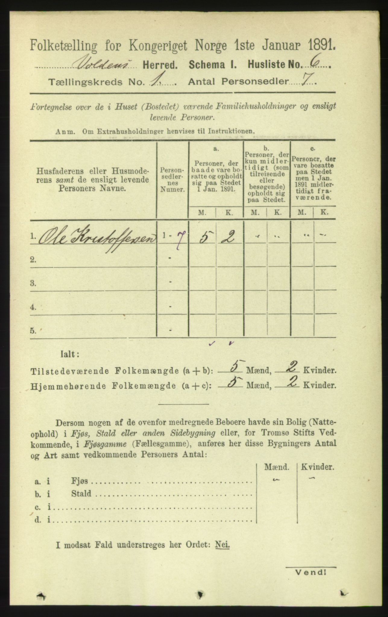 RA, 1891 census for 1519 Volda, 1891, p. 32