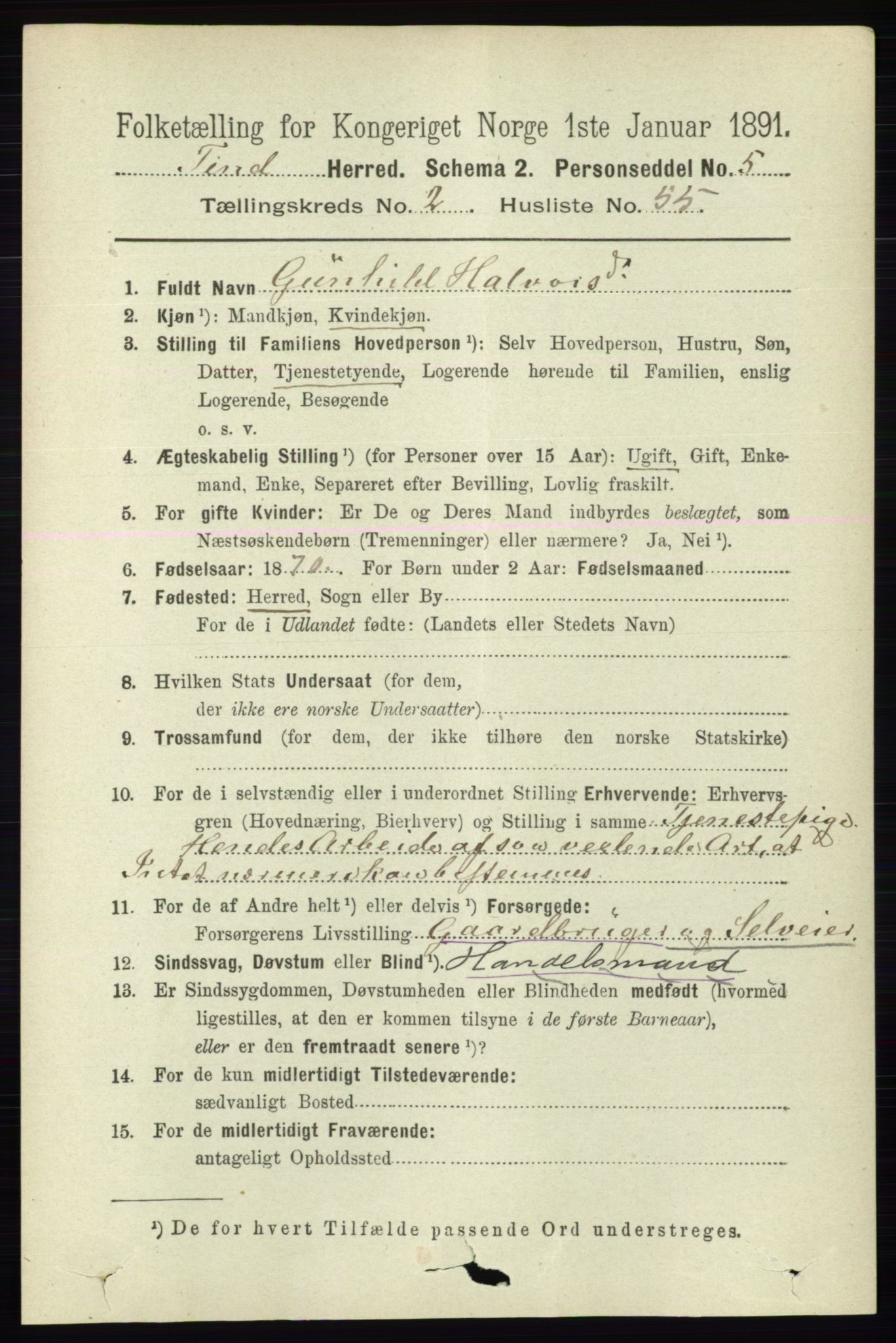 RA, 1891 census for 0826 Tinn, 1891, p. 464