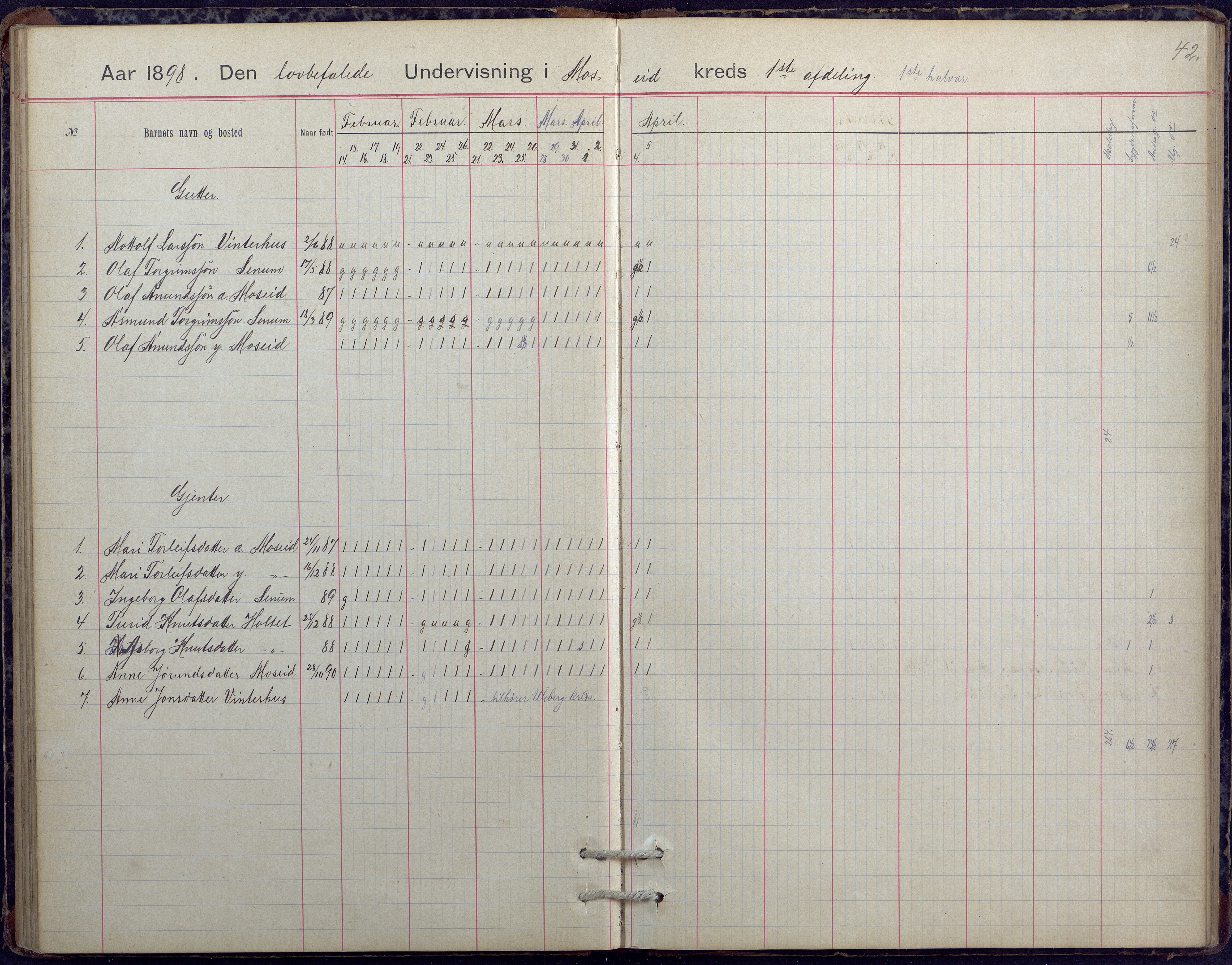 Hornnes kommune, Moi, Moseid, Kjetså skolekretser, AAKS/KA0936-550e/F1/L0005: Dagbok. Moseid, Moi, 1892-1908, p. 42