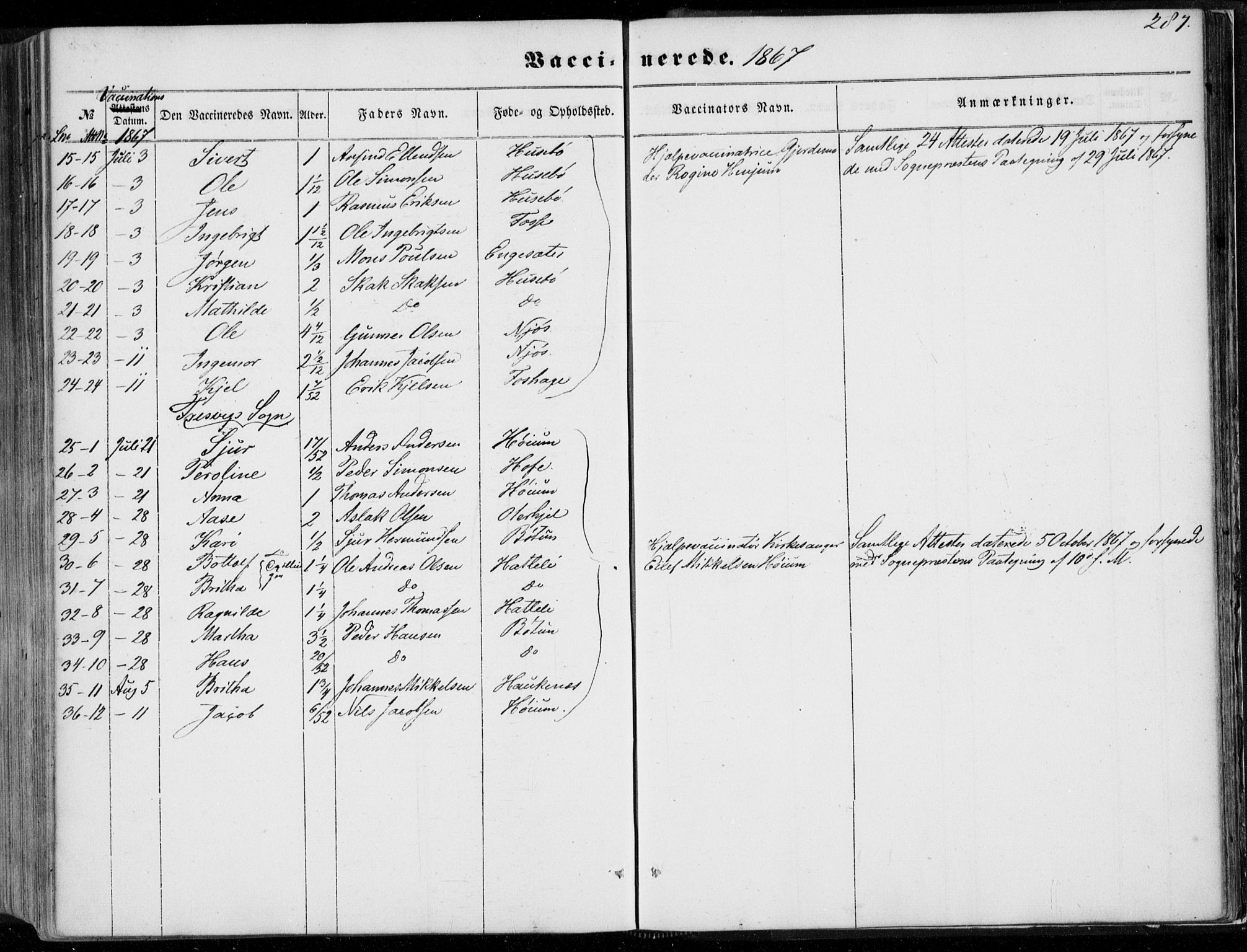 Leikanger sokneprestembete, AV/SAB-A-81001/H/Haa/Haaa/L0008: Parish register (official) no. A 8, 1852-1868, p. 287