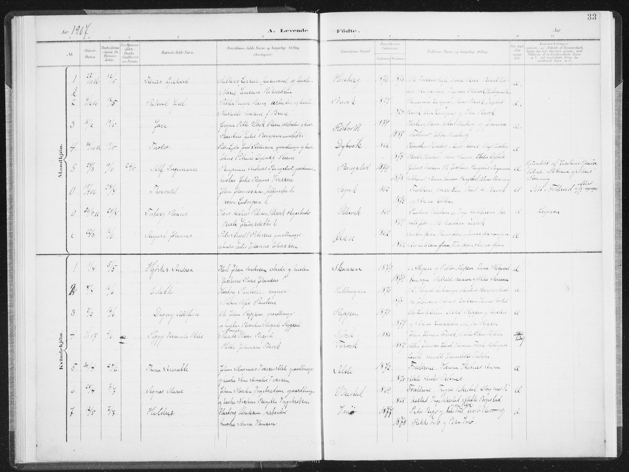 Ministerialprotokoller, klokkerbøker og fødselsregistre - Nordland, AV/SAT-A-1459/810/L0153: Parish register (official) no. 810A12, 1899-1914, p. 33