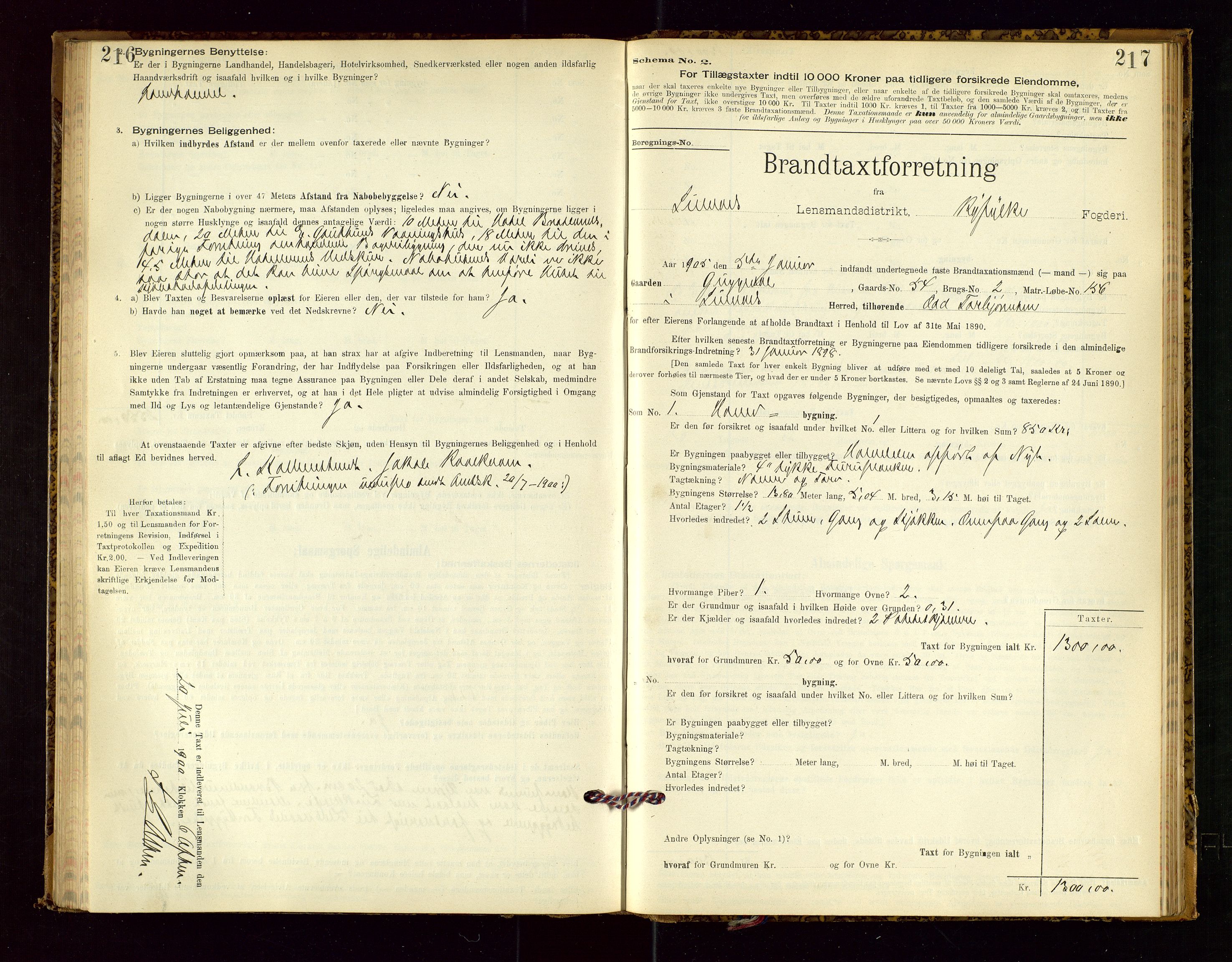 Suldal lensmannskontor, SAST/A-100419/Gob/L0001: "Brandtaxationsprotokol", 1894-1923, p. 216-217