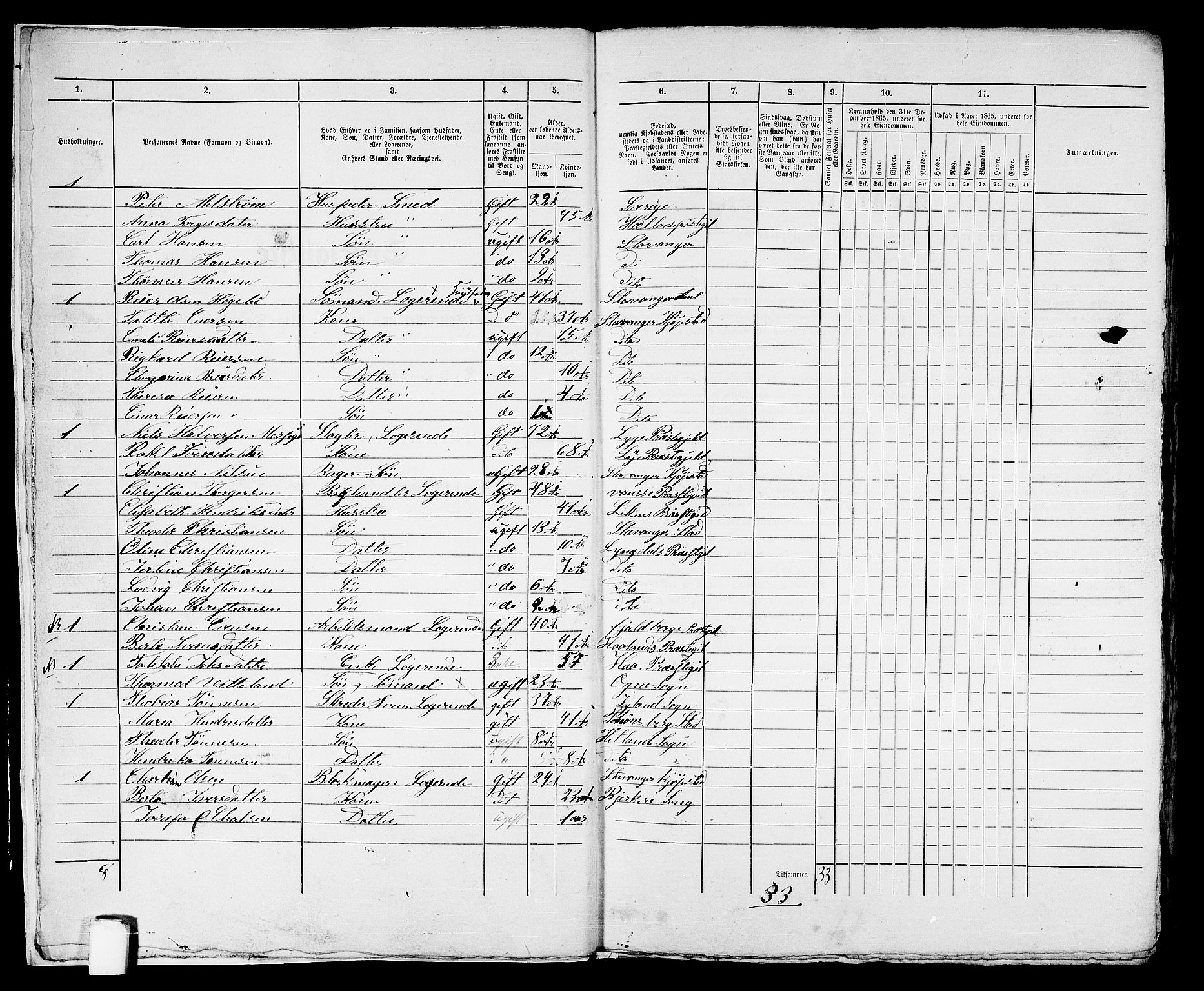 RA, 1865 census for Stavanger, 1865, p. 2025