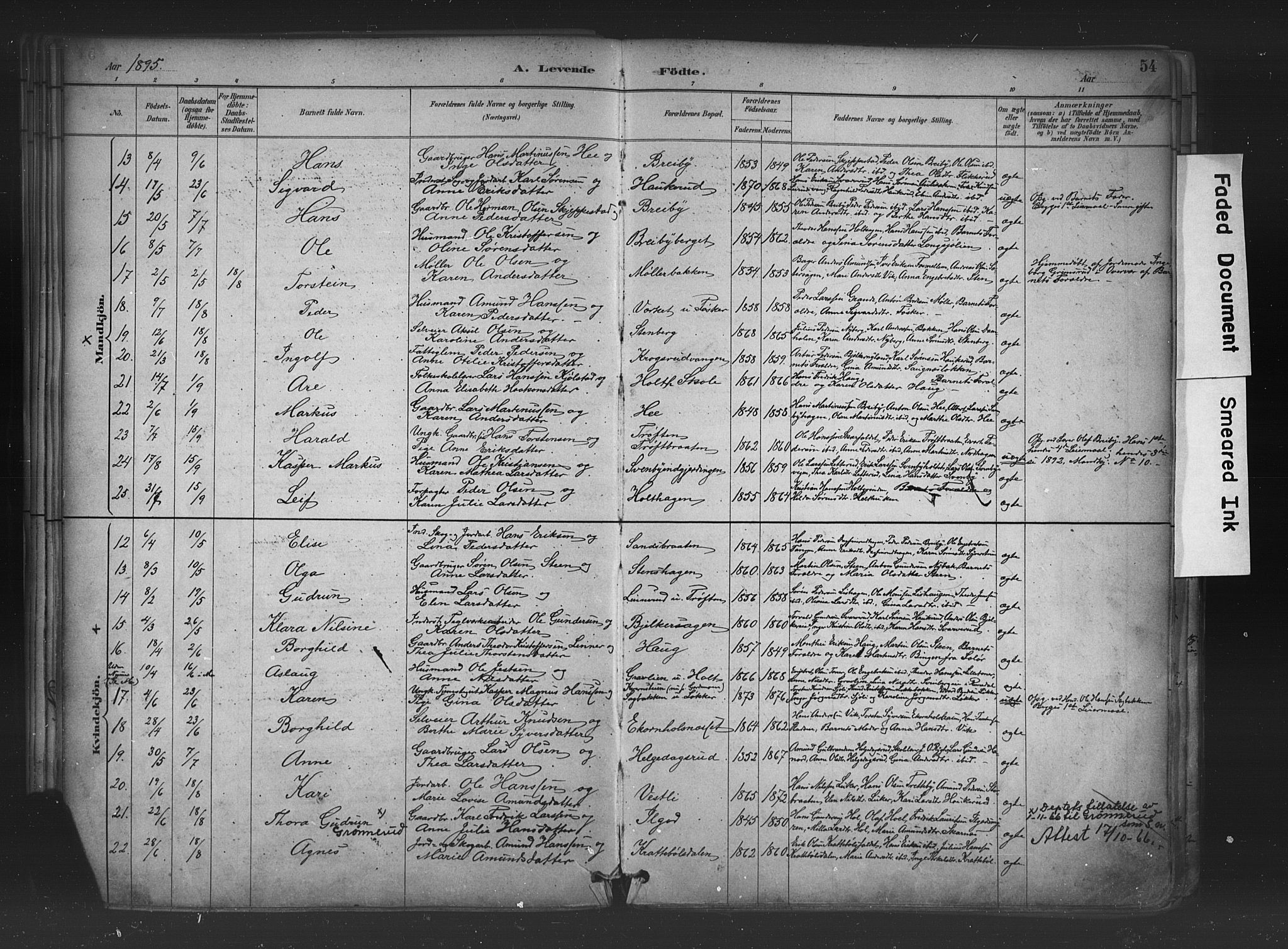 Nord-Odal prestekontor, AV/SAH-PREST-032/H/Ha/Haa/L0006: Parish register (official) no. 6, 1886-1901, p. 54