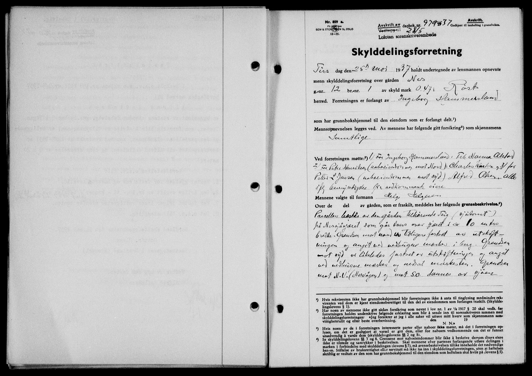 Lofoten sorenskriveri, SAT/A-0017/1/2/2C/L0002a: Mortgage book no. 2a, 1937-1937, Diary no: : 979/1937