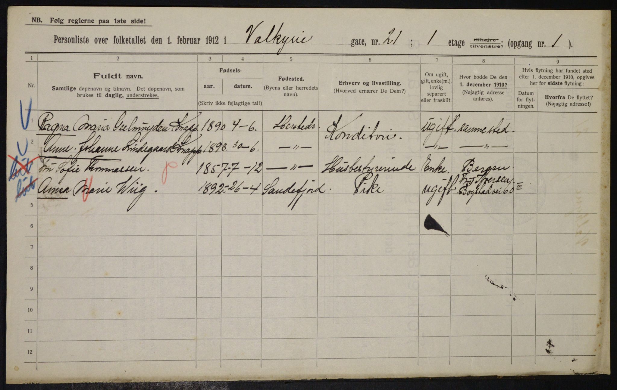 OBA, Municipal Census 1912 for Kristiania, 1912, p. 121808