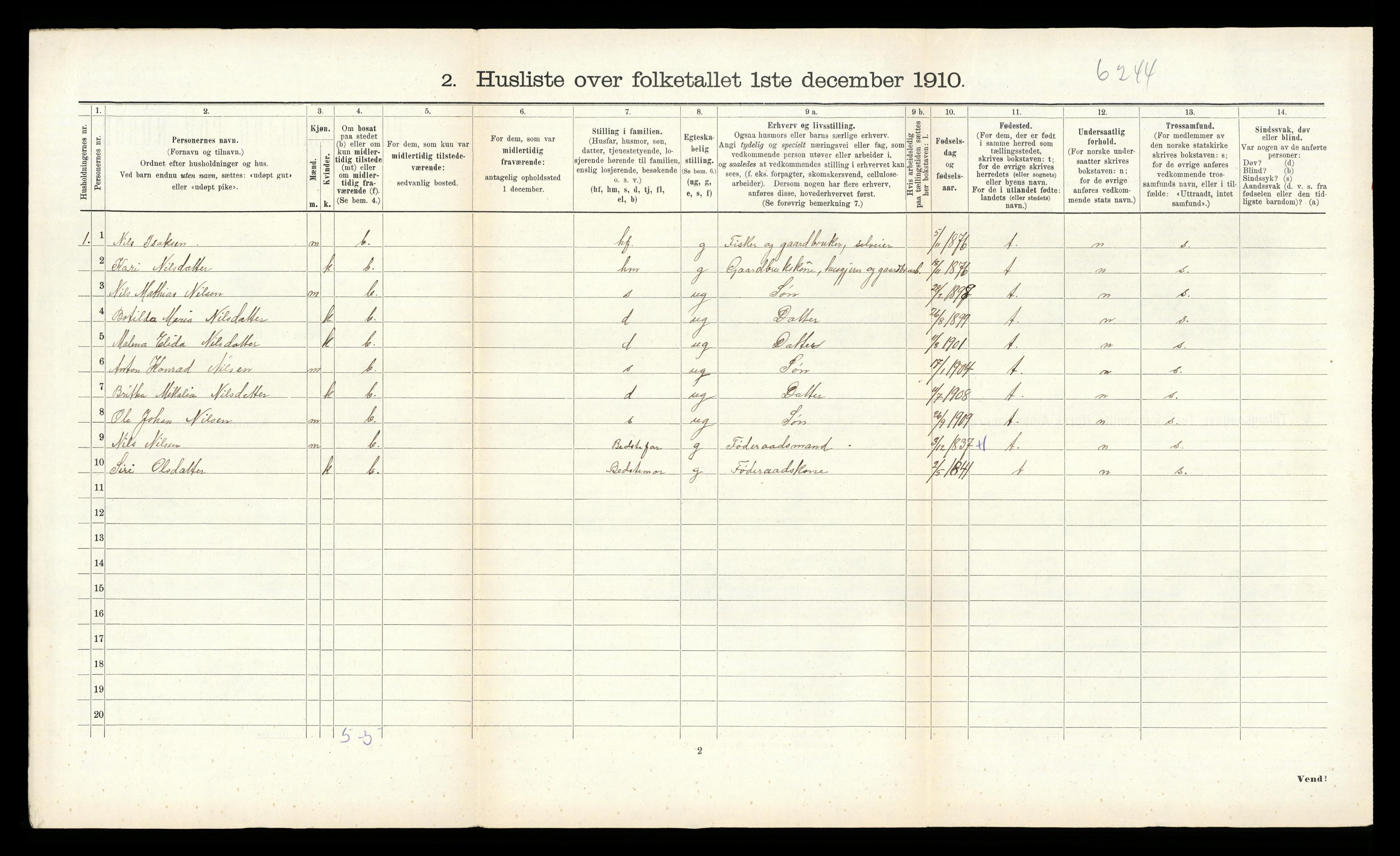 RA, 1910 census for Fjell, 1910, p. 582