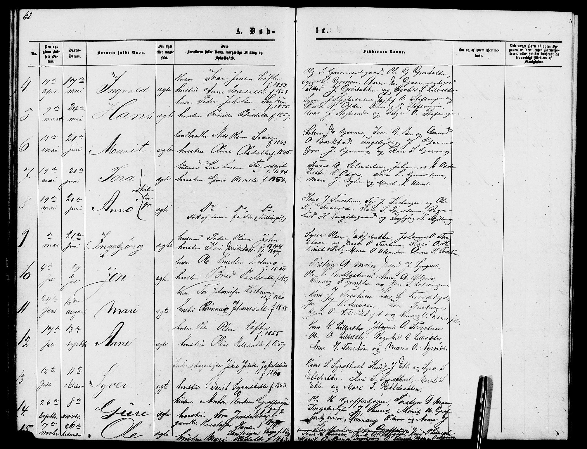 Lom prestekontor, AV/SAH-PREST-070/L/L0005: Parish register (copy) no. 5, 1876-1901, p. 62-63