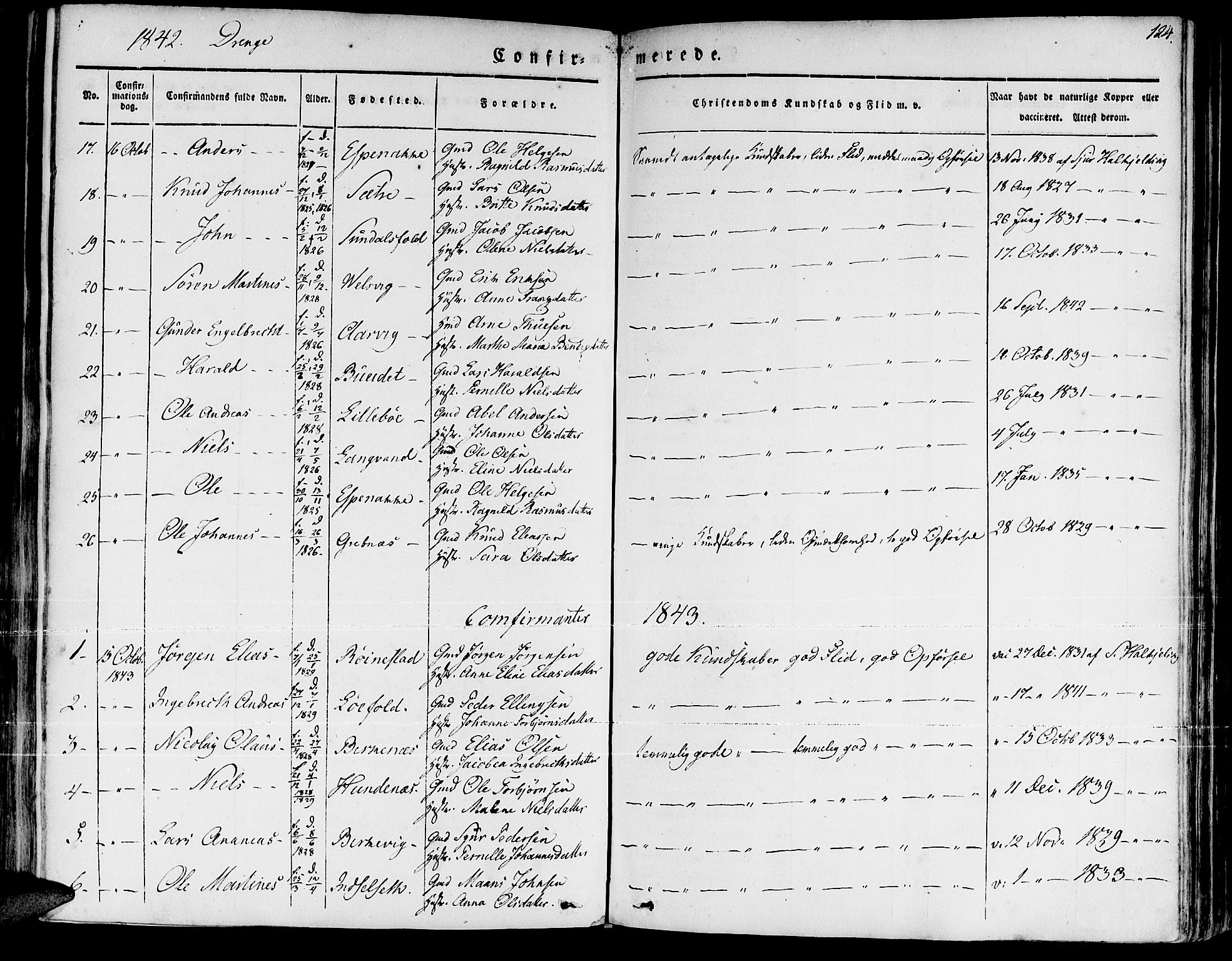 Ministerialprotokoller, klokkerbøker og fødselsregistre - Møre og Romsdal, AV/SAT-A-1454/511/L0139: Parish register (official) no. 511A06, 1831-1850, p. 124