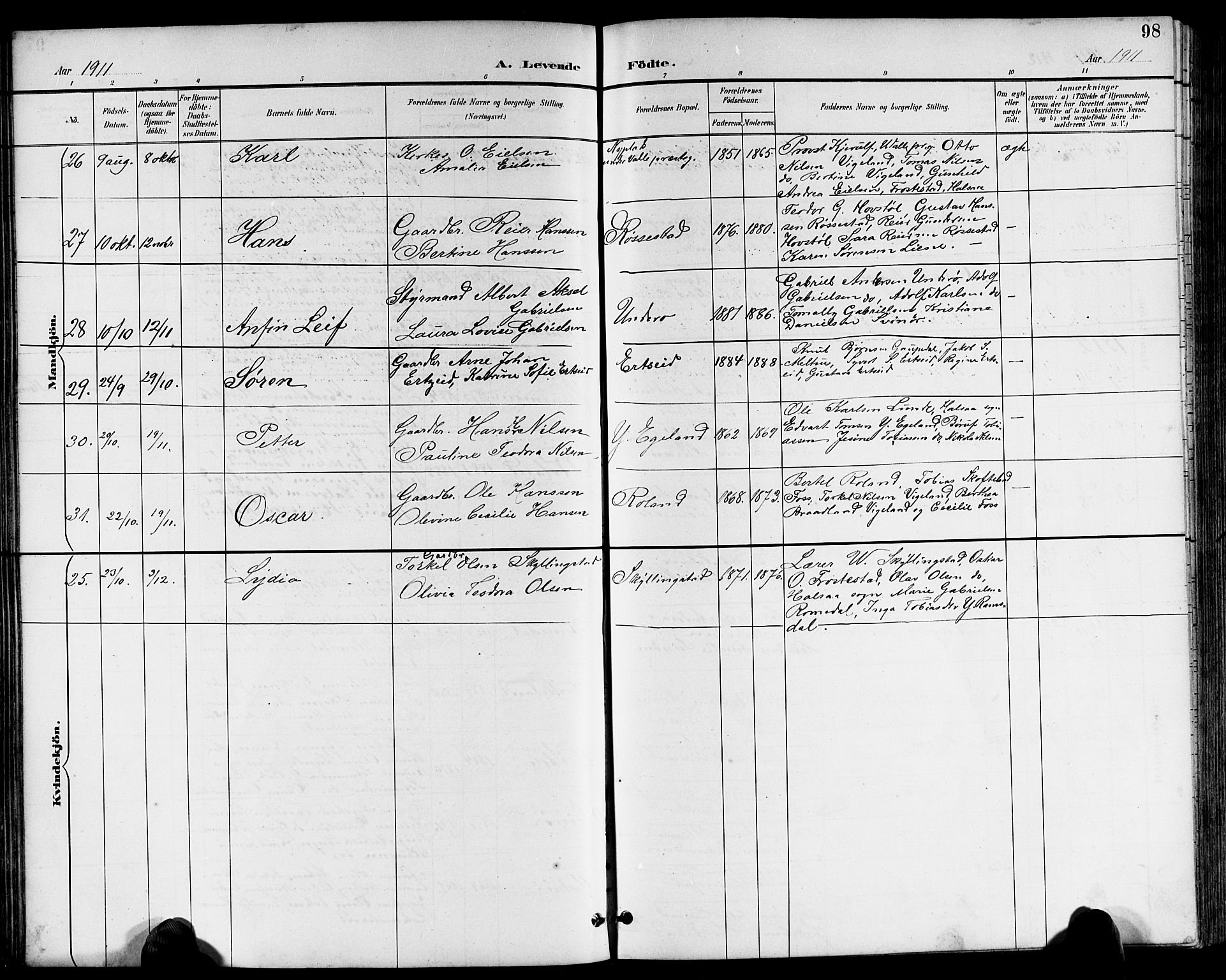 Sør-Audnedal sokneprestkontor, AV/SAK-1111-0039/F/Fb/Fbb/L0006: Parish register (copy) no. B 6, 1893-1915, p. 98