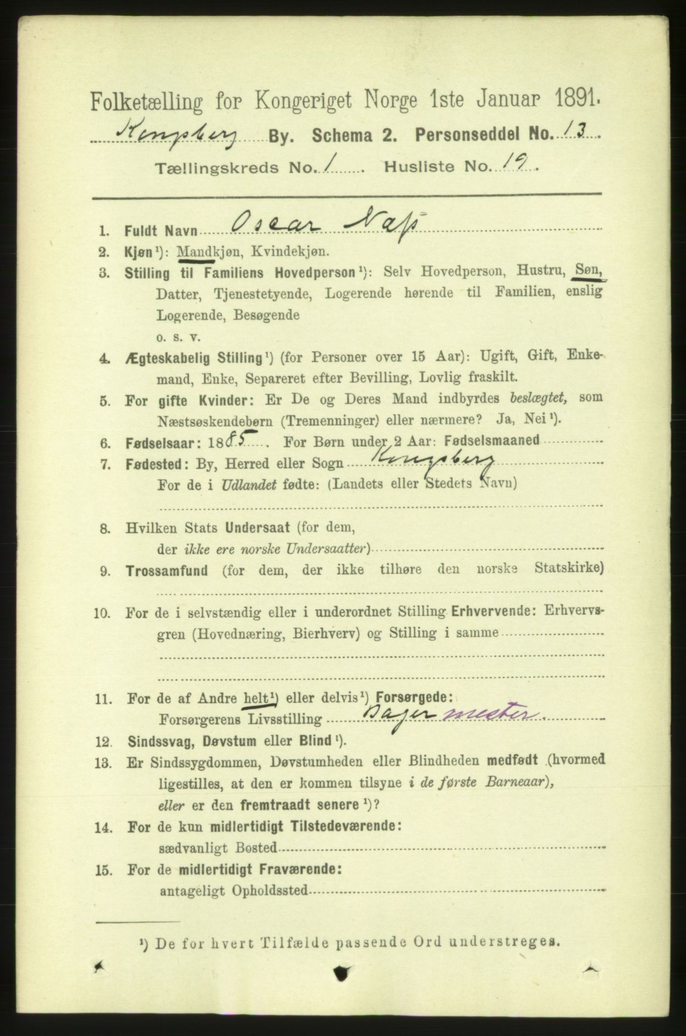 RA, 1891 census for 0604 Kongsberg, 1891, p. 1757