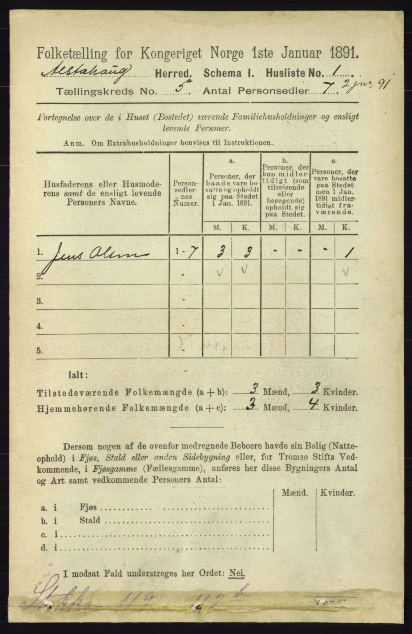 RA, 1891 census for 1820 Alstahaug, 1891, p. 1737