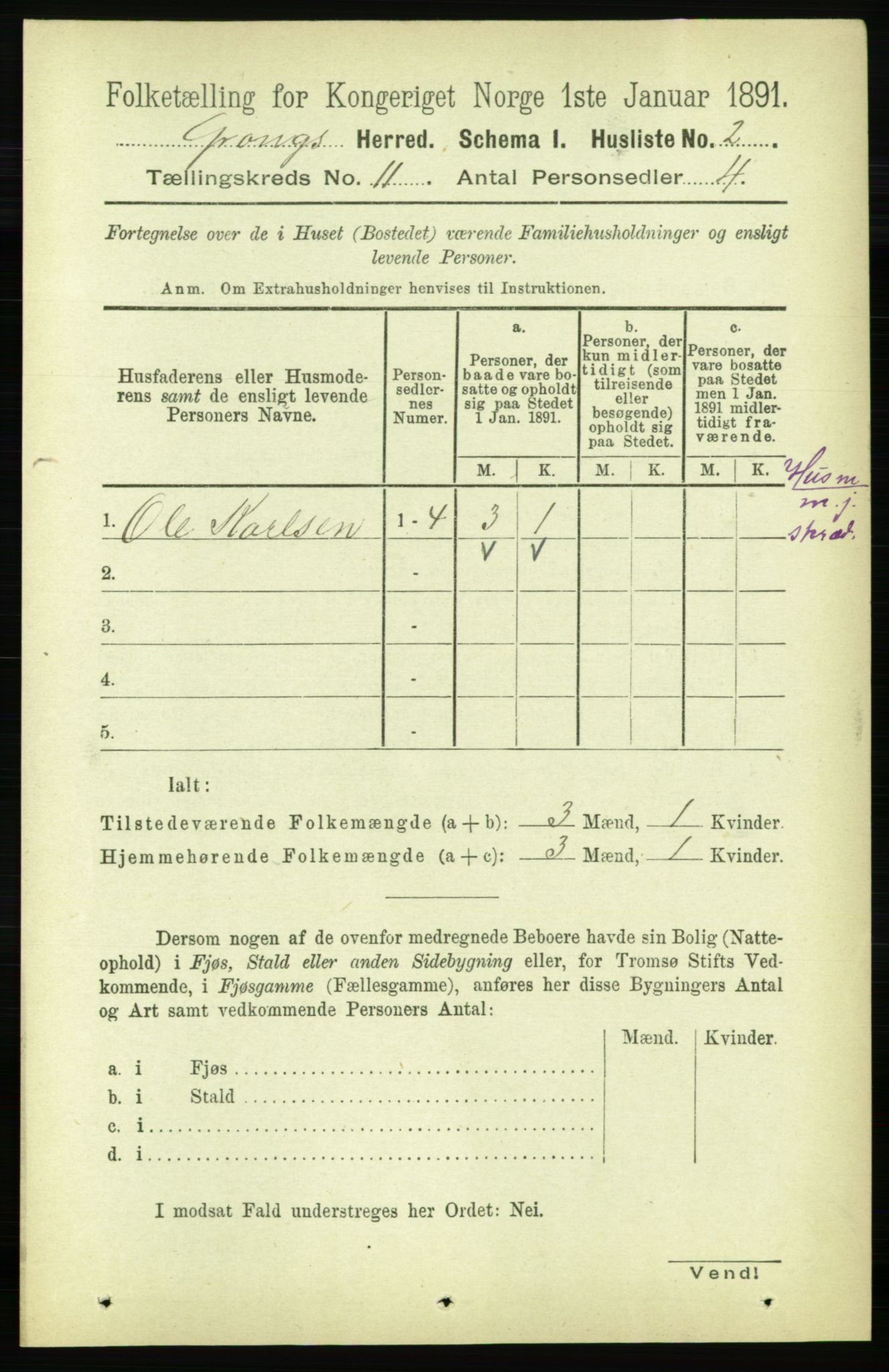 RA, 1891 census for 1742 Grong, 1891, p. 4032