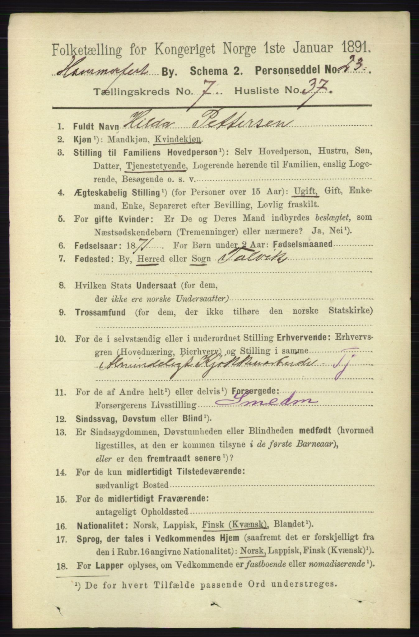 RA, 1891 census for 2001 Hammerfest, 1891, p. 2772