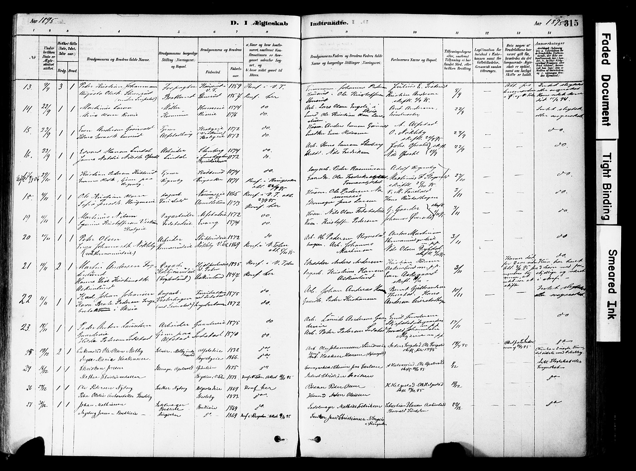 Østre Toten prestekontor, SAH/PREST-104/H/Ha/Haa/L0006: Parish register (official) no. 6 /1, 1878-1896, p. 315