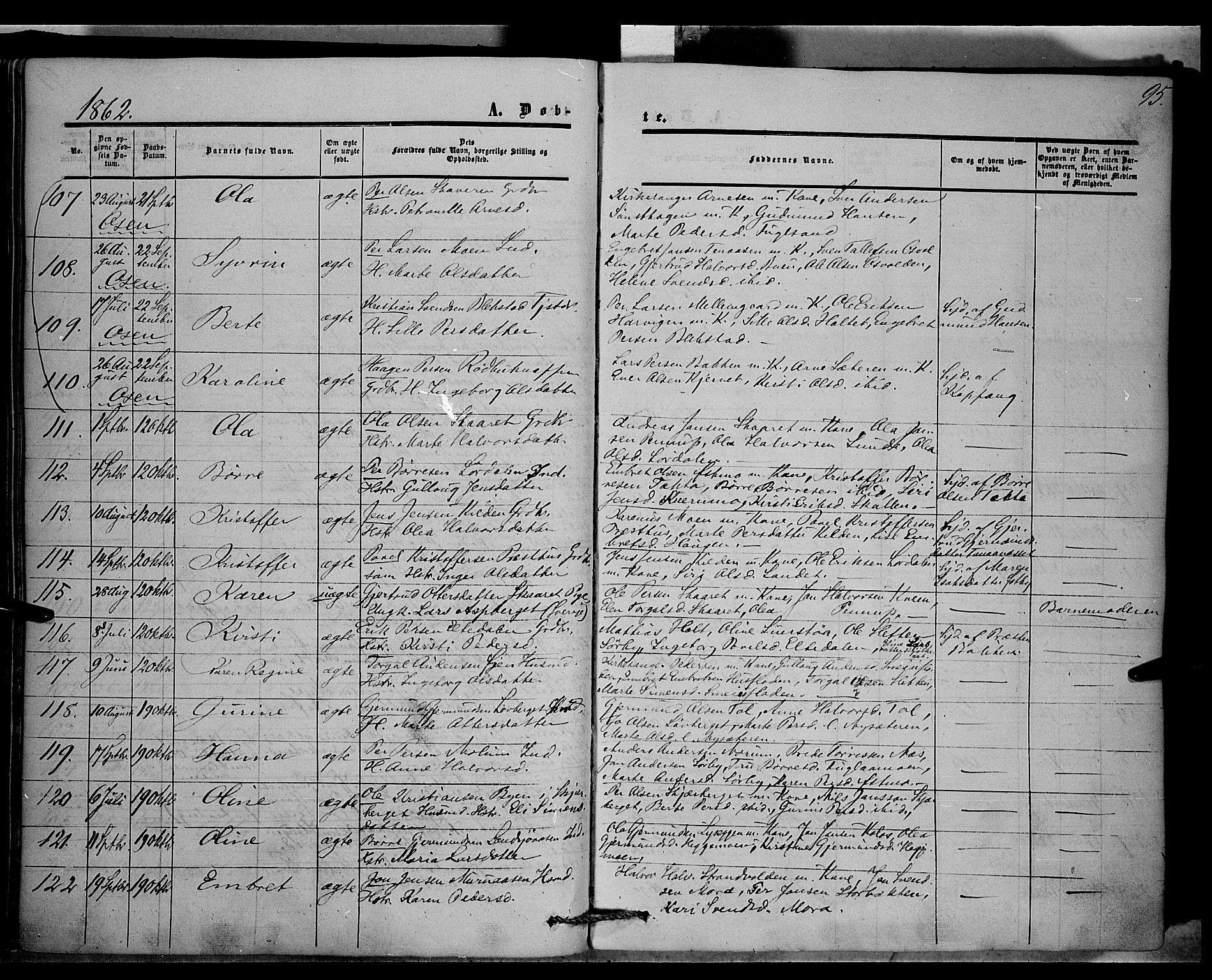 Trysil prestekontor, AV/SAH-PREST-046/H/Ha/Haa/L0005: Parish register (official) no. 5, 1851-1865, p. 95