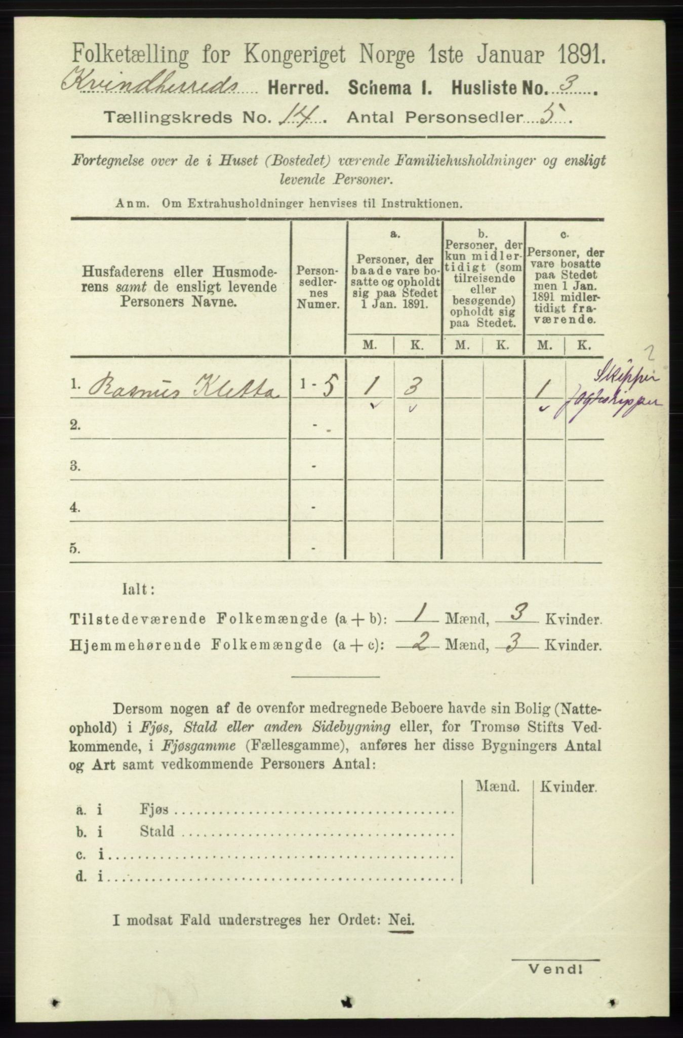 RA, 1891 census for 1224 Kvinnherad, 1891, p. 4622