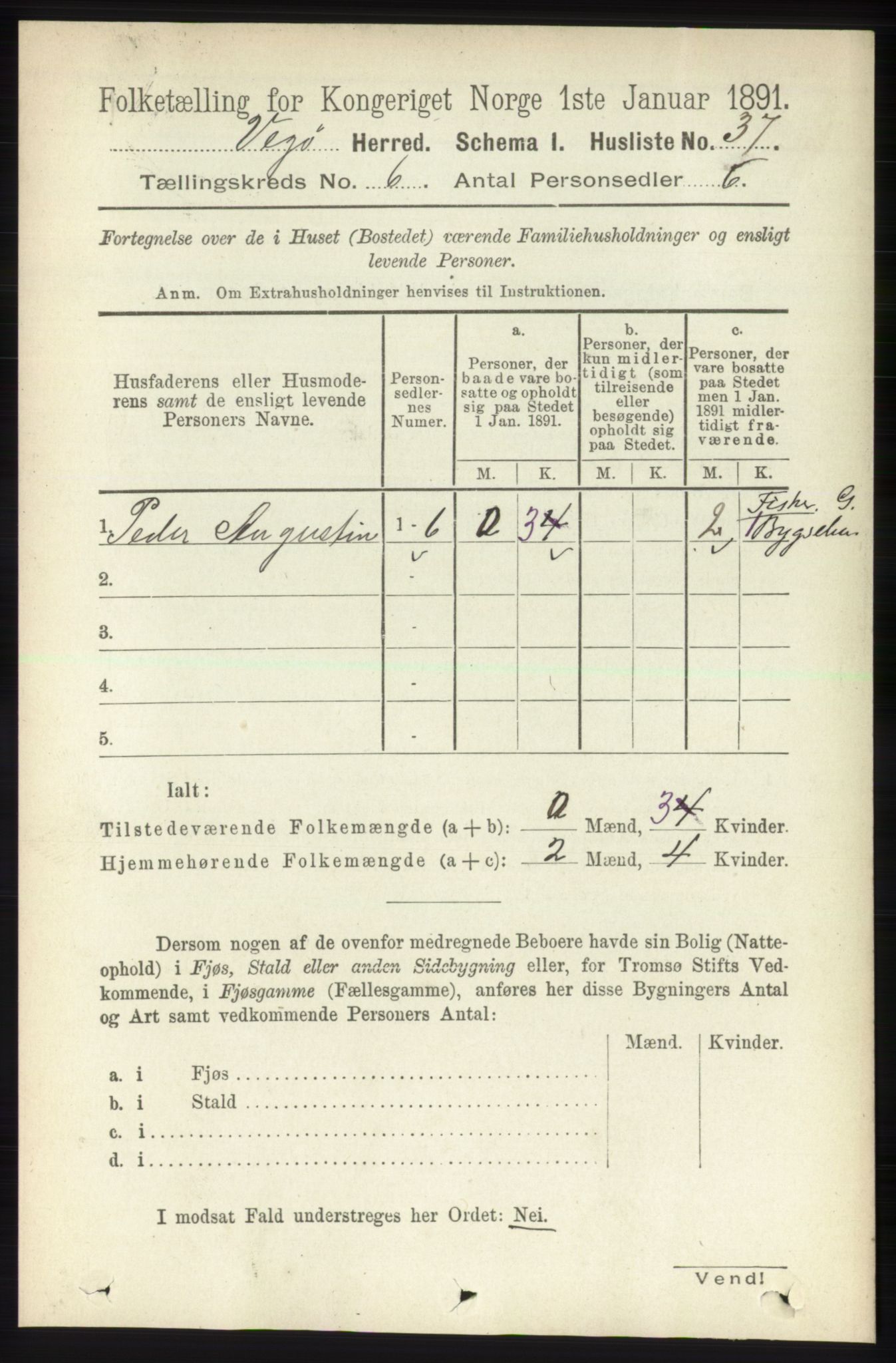 RA, 1891 census for 1815 Vega, 1891, p. 2560