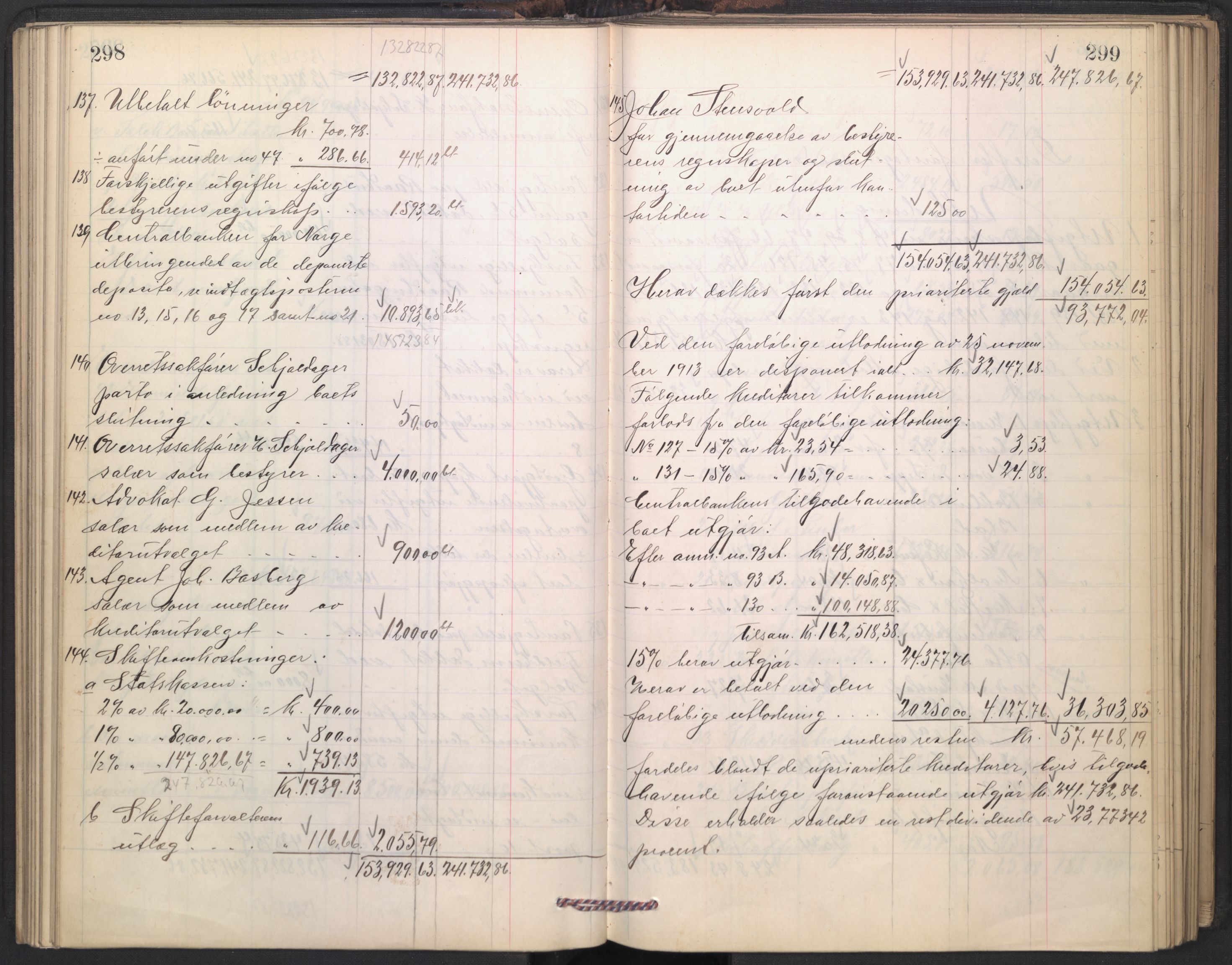 Oslo skifterett, AV/SAO-A-10383/H/Hd/Hdd/L0004: Skifteutlodningsprotokoll for konkursbo, 1906-1915, p. 298-299