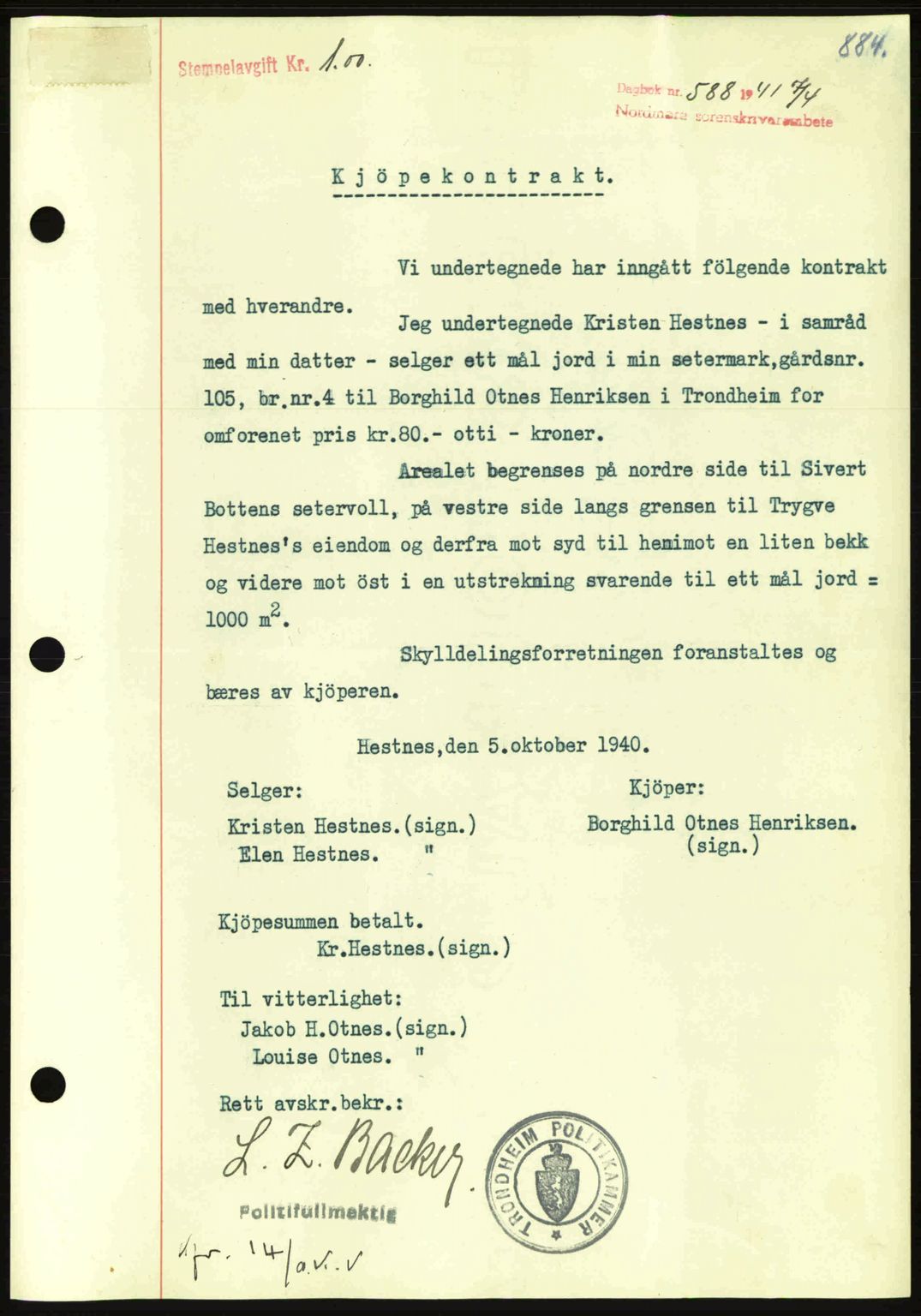Nordmøre sorenskriveri, SAT/A-4132/1/2/2Ca: Mortgage book no. A89, 1940-1941, Diary no: : 588/1941