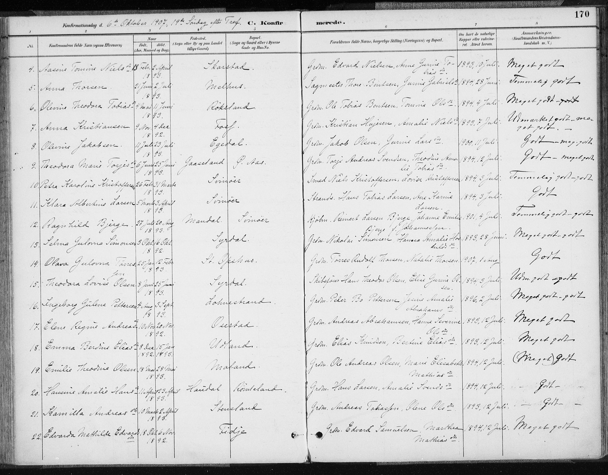 Sør-Audnedal sokneprestkontor, AV/SAK-1111-0039/F/Fa/Fab/L0010: Parish register (official) no. A 10, 1892-1913, p. 171