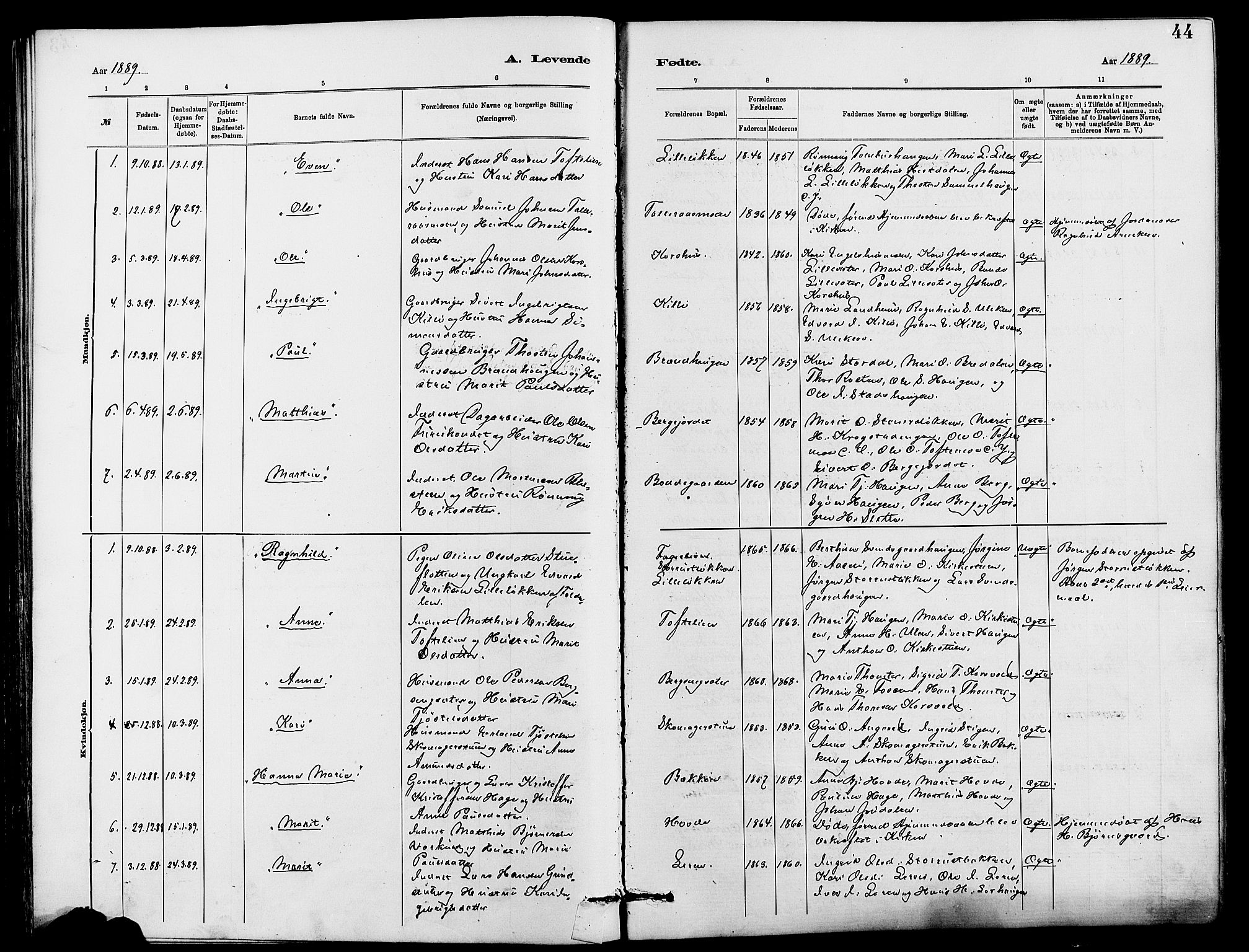 Dovre prestekontor, SAH/PREST-066/H/Ha/Hab/L0002: Parish register (copy) no. 2, 1881-1907, p. 44