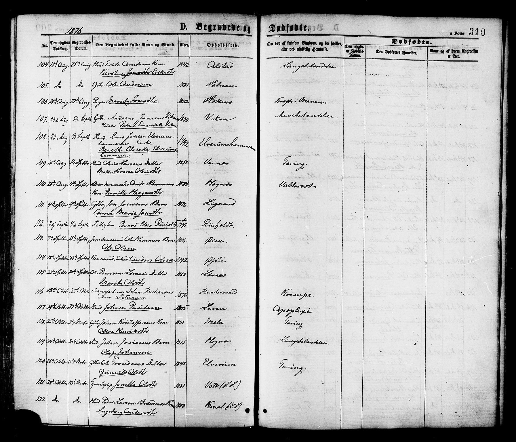 Ministerialprotokoller, klokkerbøker og fødselsregistre - Nord-Trøndelag, AV/SAT-A-1458/709/L0076: Parish register (official) no. 709A16, 1871-1879, p. 310