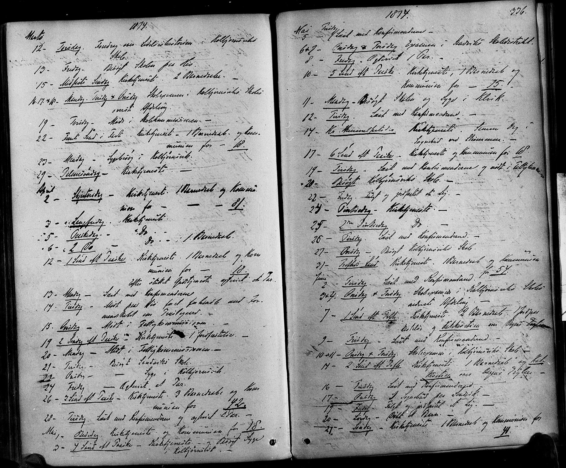 Hisøy sokneprestkontor, AV/SAK-1111-0020/F/Fa/L0002: Parish register (official) no. A 2, 1872-1880, p. 336