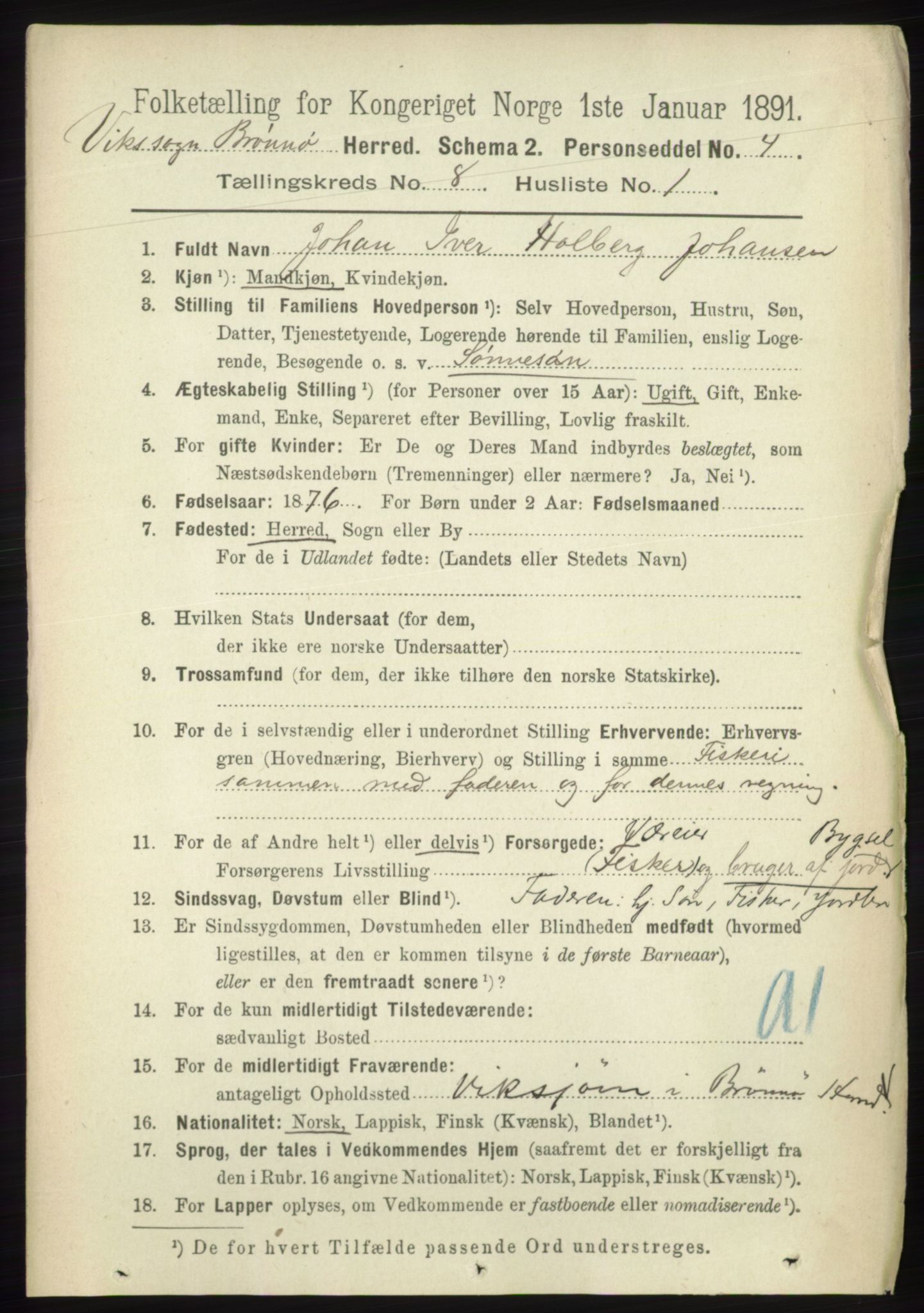 RA, 1891 census for 1814 Brønnøy, 1891, p. 4338