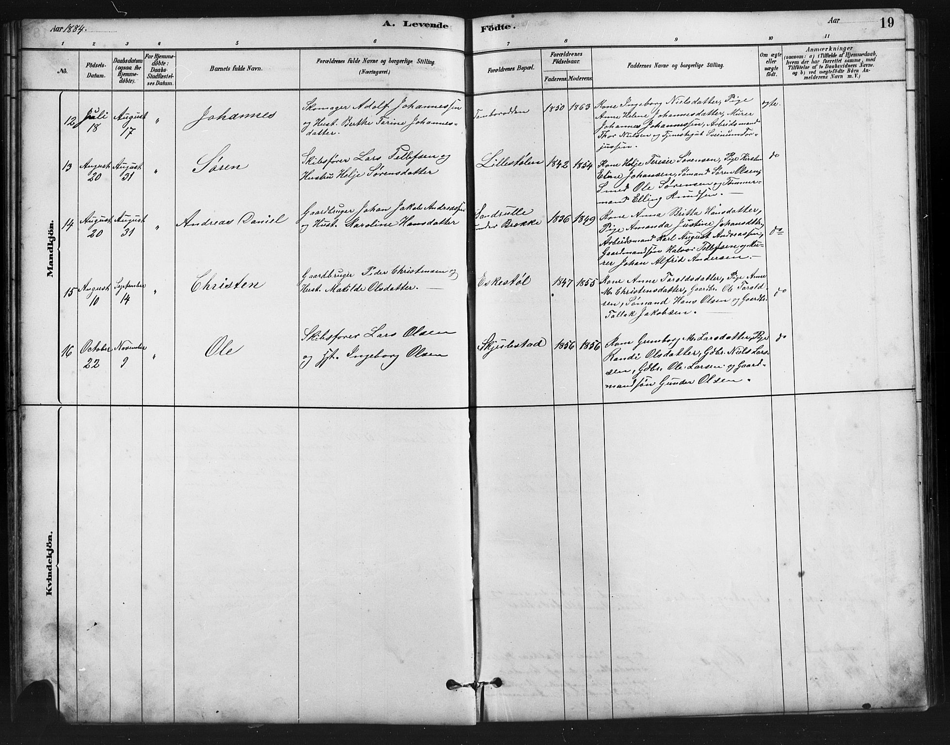 Austre Moland sokneprestkontor, AV/SAK-1111-0001/F/Fb/Fba/L0003: Parish register (copy) no. B 3, 1879-1914, p. 19