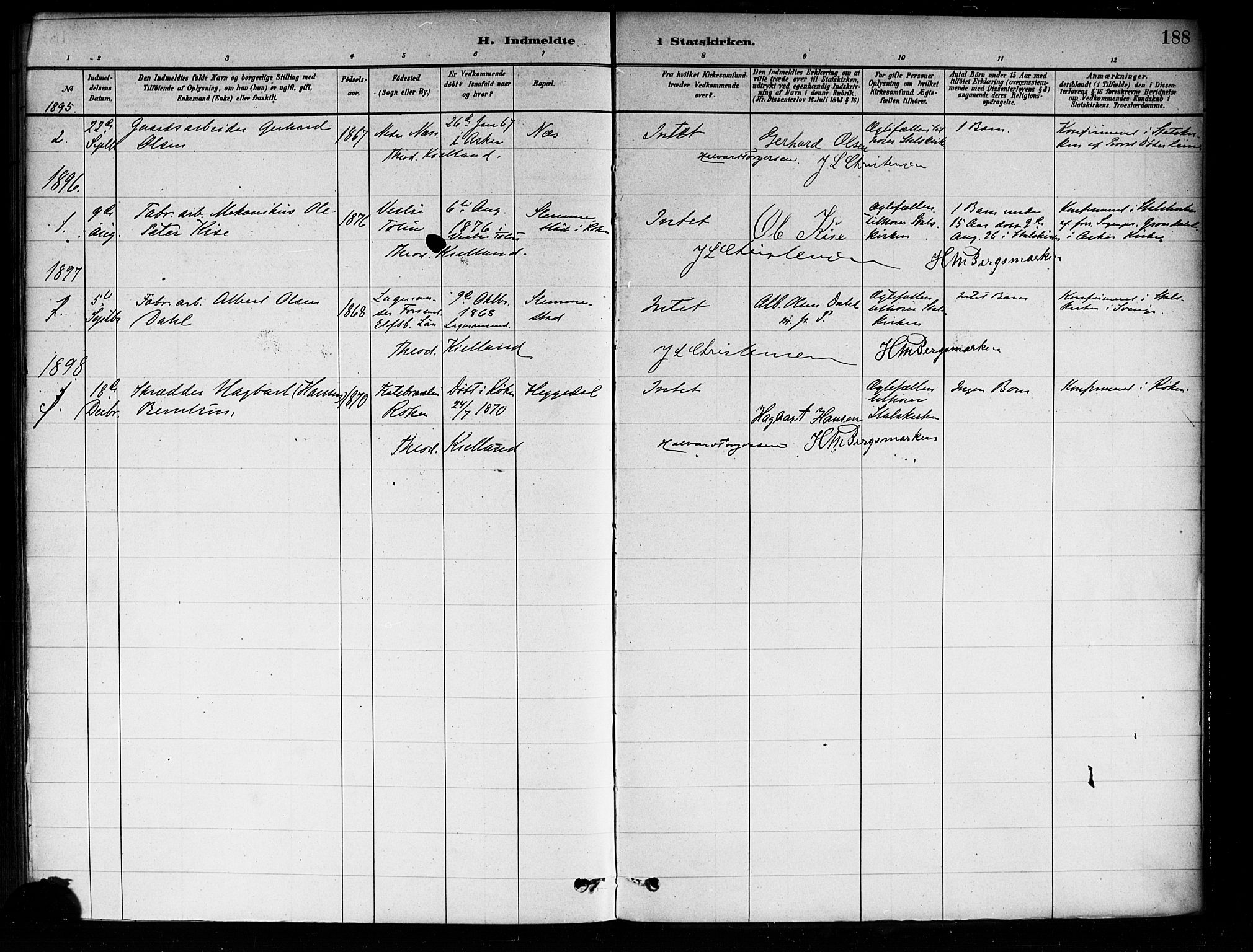 Asker prestekontor Kirkebøker, AV/SAO-A-10256a/F/Fa/L0014: Parish register (official) no. I 14, 1879-1900, p. 188