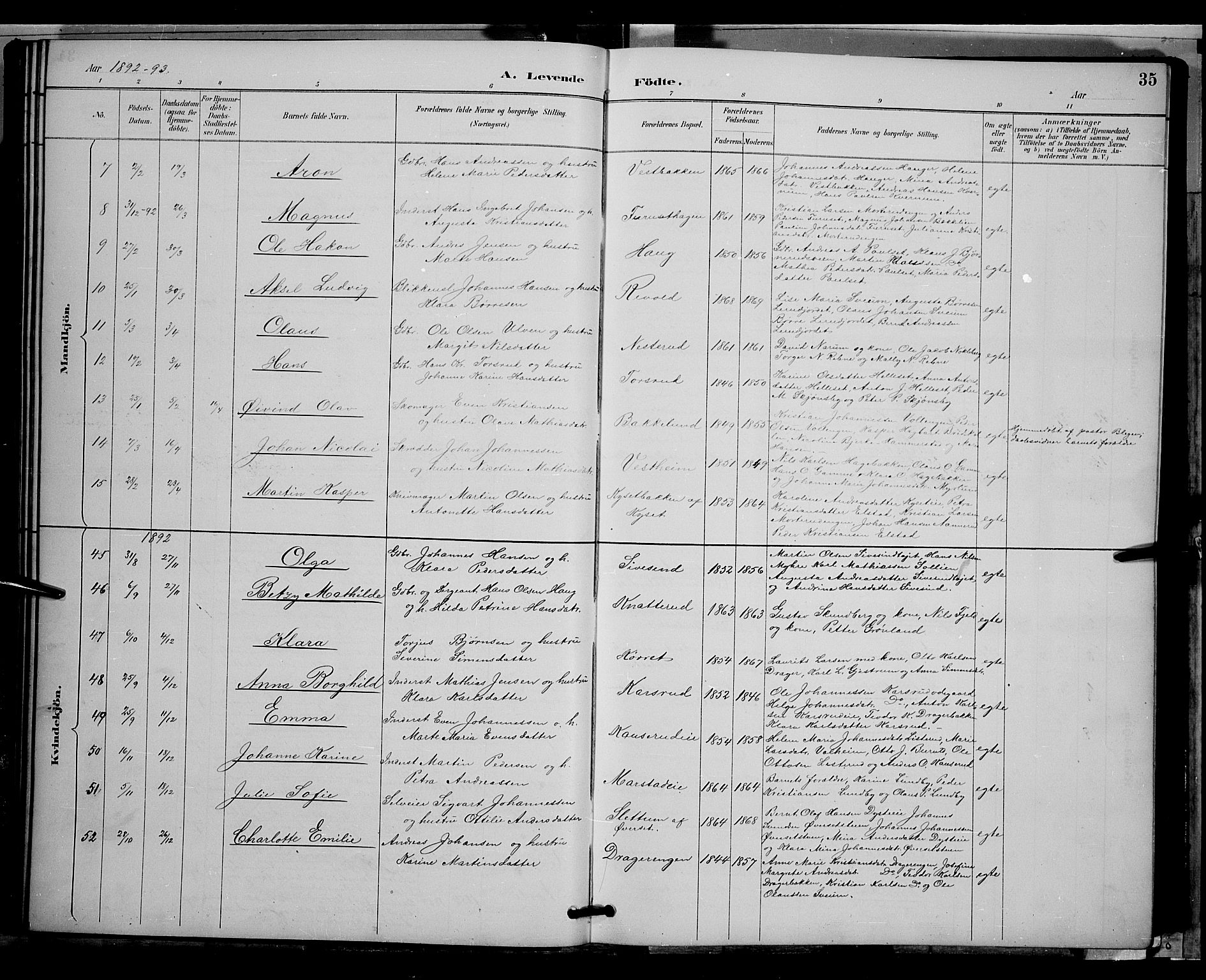 Vestre Toten prestekontor, SAH/PREST-108/H/Ha/Hab/L0009: Parish register (copy) no. 9, 1888-1900, p. 35