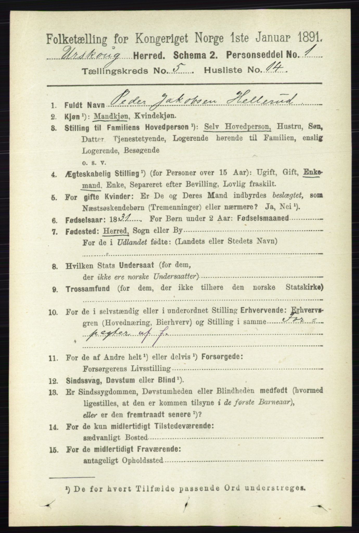 RA, 1891 census for 0224 Aurskog, 1891, p. 2135