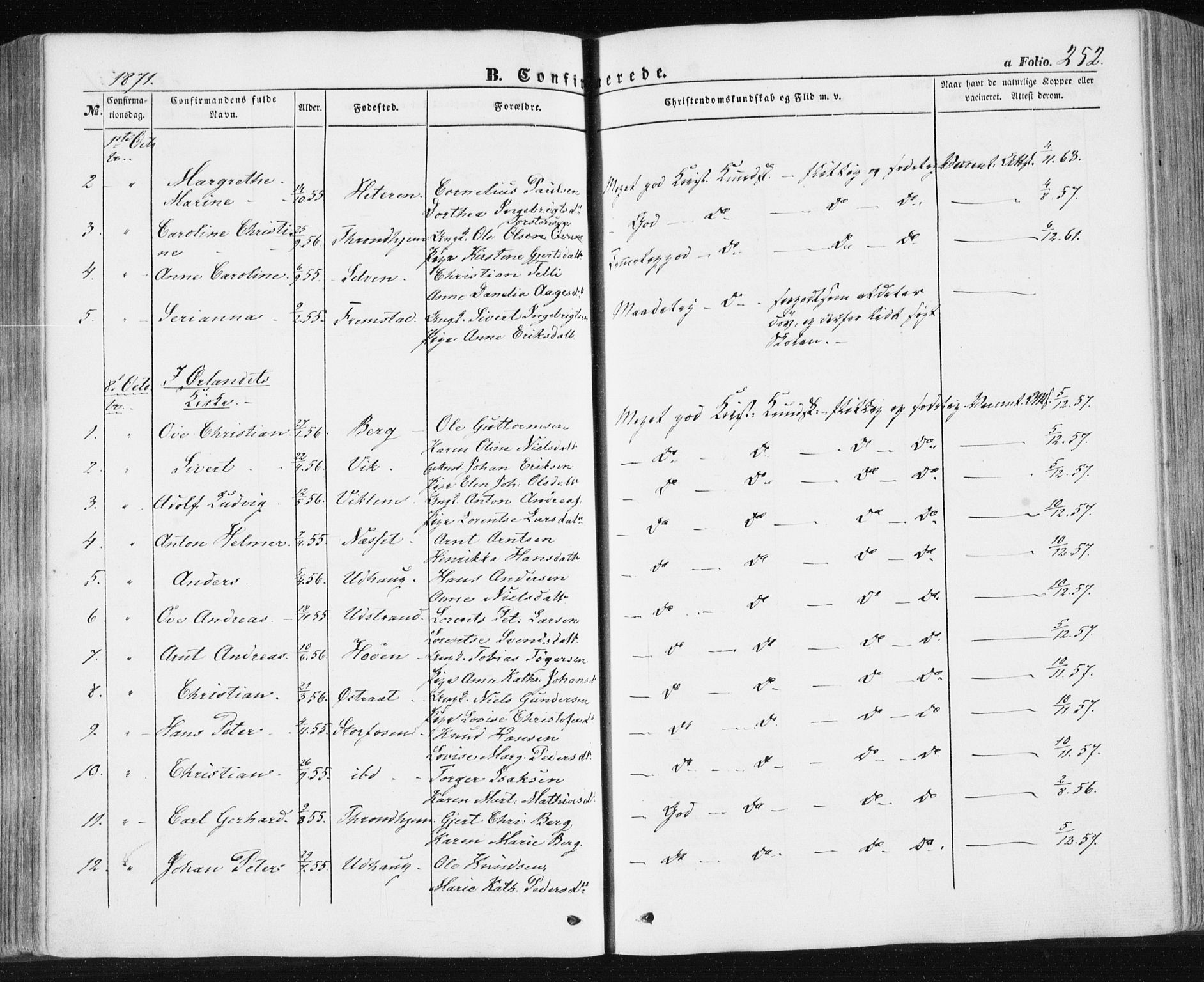 Ministerialprotokoller, klokkerbøker og fødselsregistre - Sør-Trøndelag, SAT/A-1456/659/L0737: Parish register (official) no. 659A07, 1857-1875, p. 252