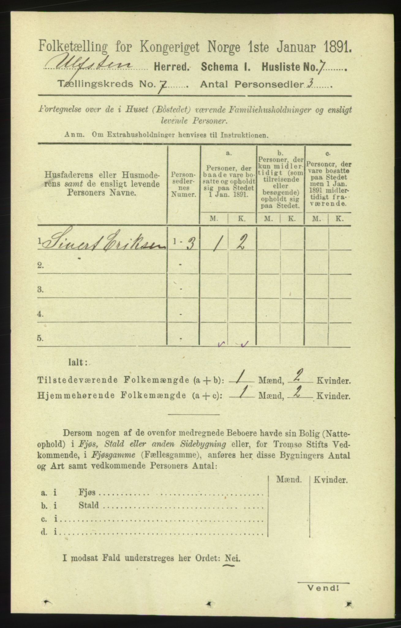 RA, 1891 census for 1516 Ulstein, 1891, p. 2125