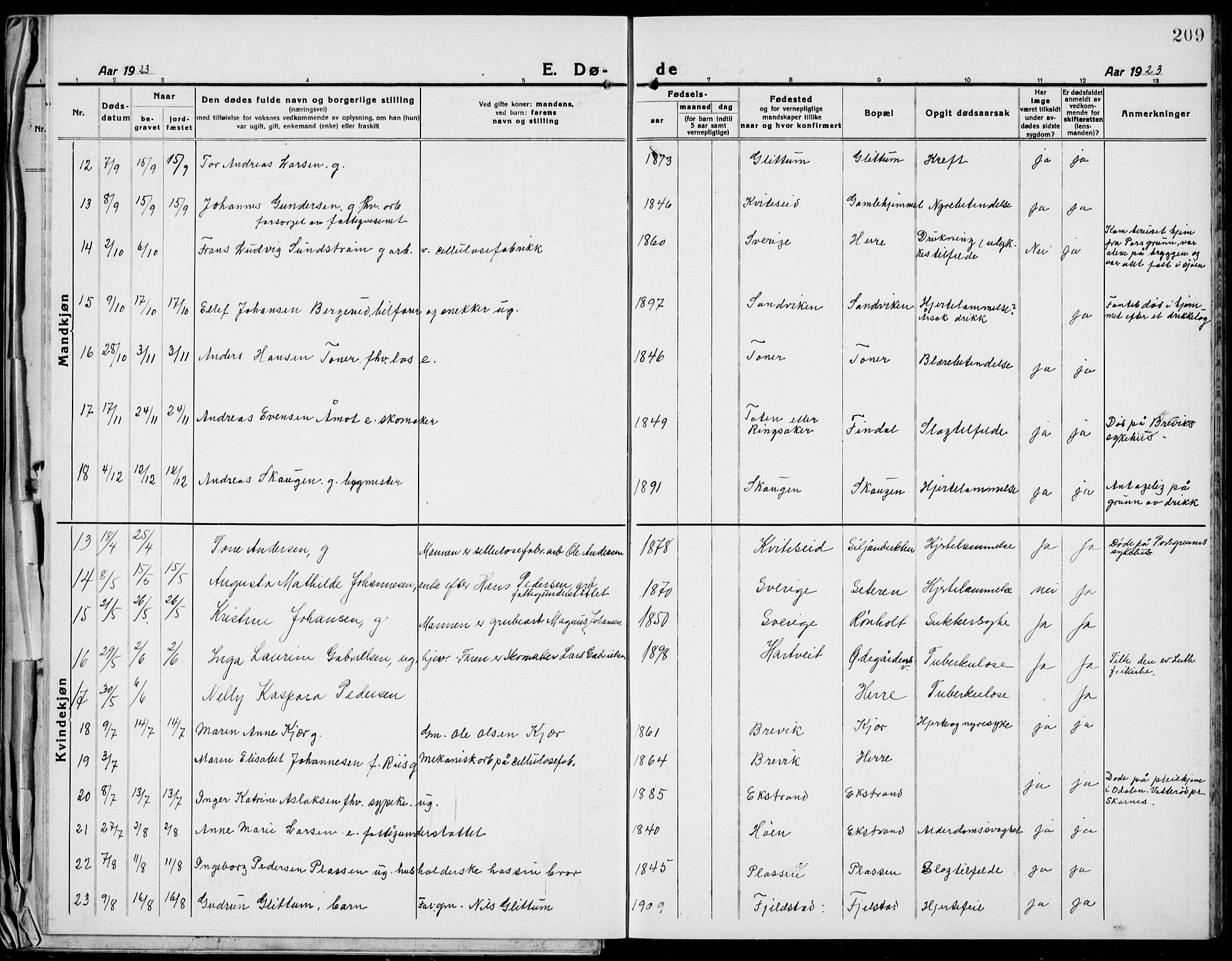 Bamble kirkebøker, AV/SAKO-A-253/G/Ga/L0011: Parish register (copy) no. I 11, 1920-1935, p. 209