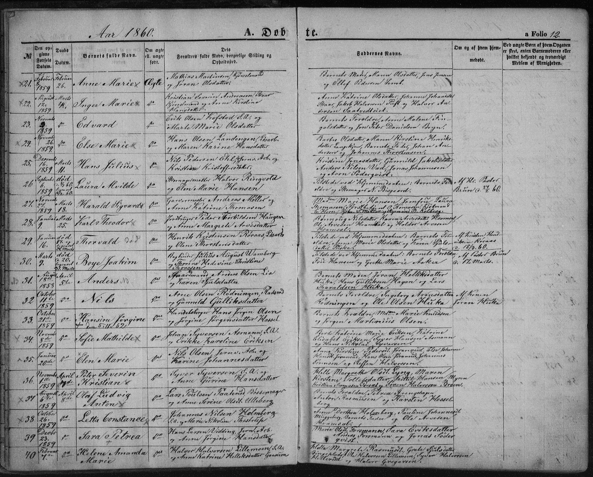 Kongsberg kirkebøker, AV/SAKO-A-22/F/Fa/L0010: Parish register (official) no. I 10, 1859-1875, p. 12