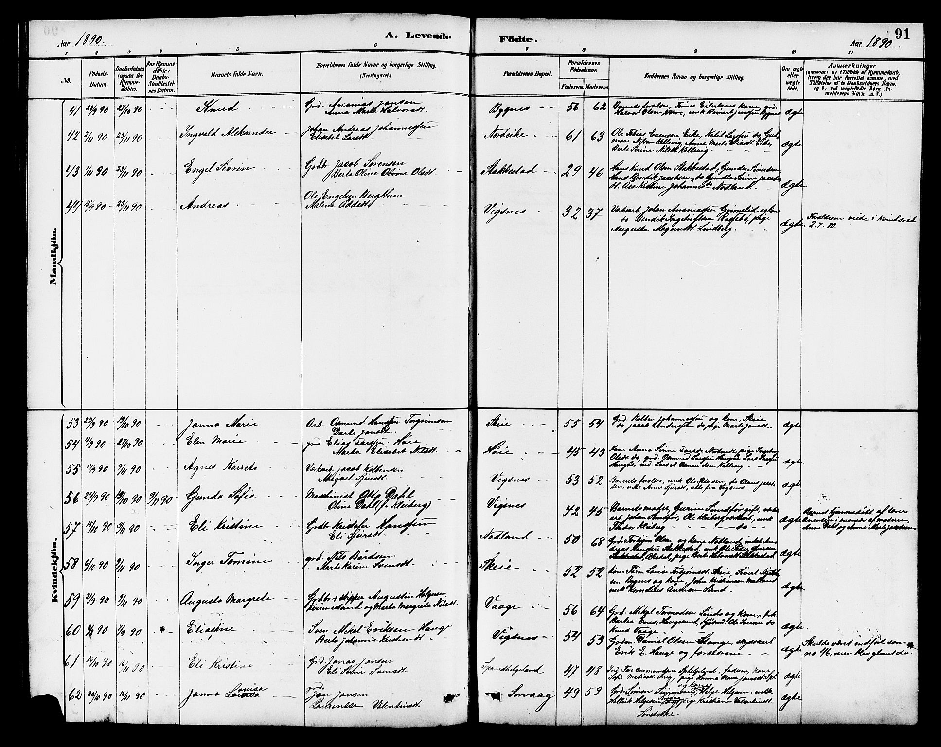 Avaldsnes sokneprestkontor, SAST/A -101851/H/Ha/Hab/L0007: Parish register (copy) no. B 7, 1885-1909, p. 91