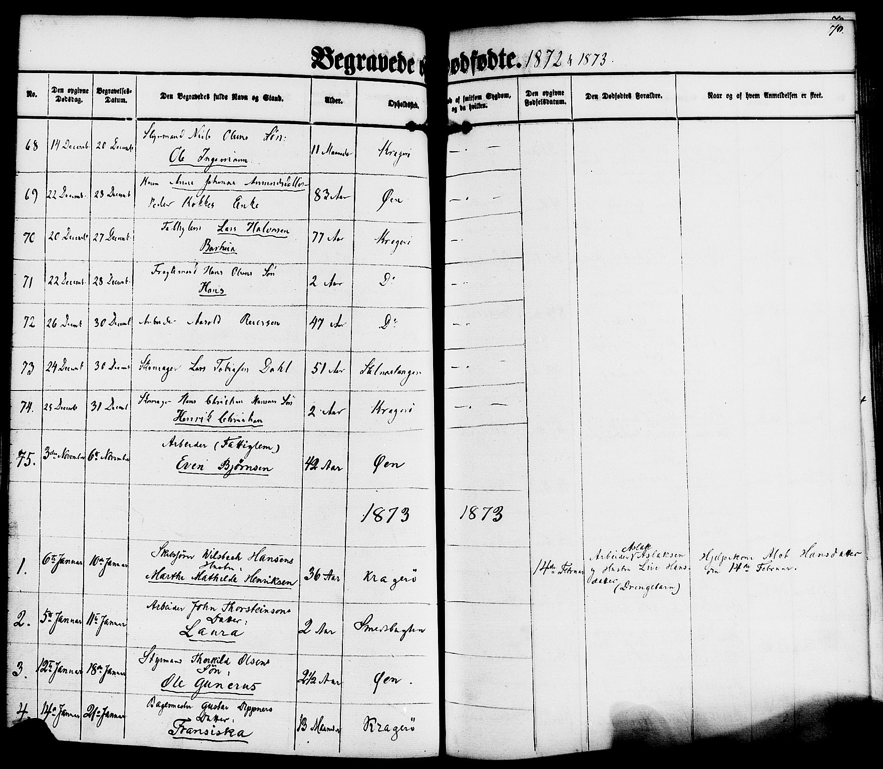 Kragerø kirkebøker, SAKO/A-278/F/Fa/L0010: Parish register (official) no. 10, 1861-1885, p. 70