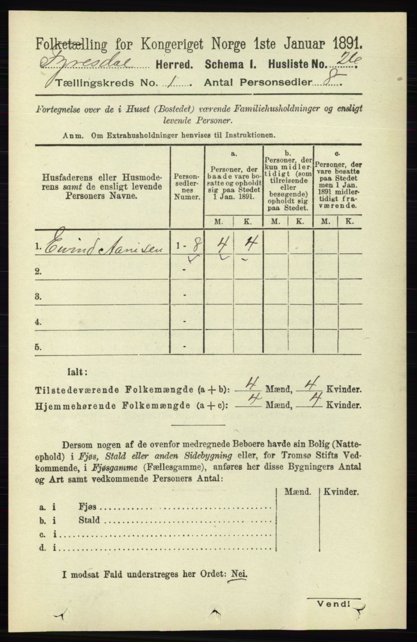 RA, 1891 census for 0831 Fyresdal, 1891, p. 49