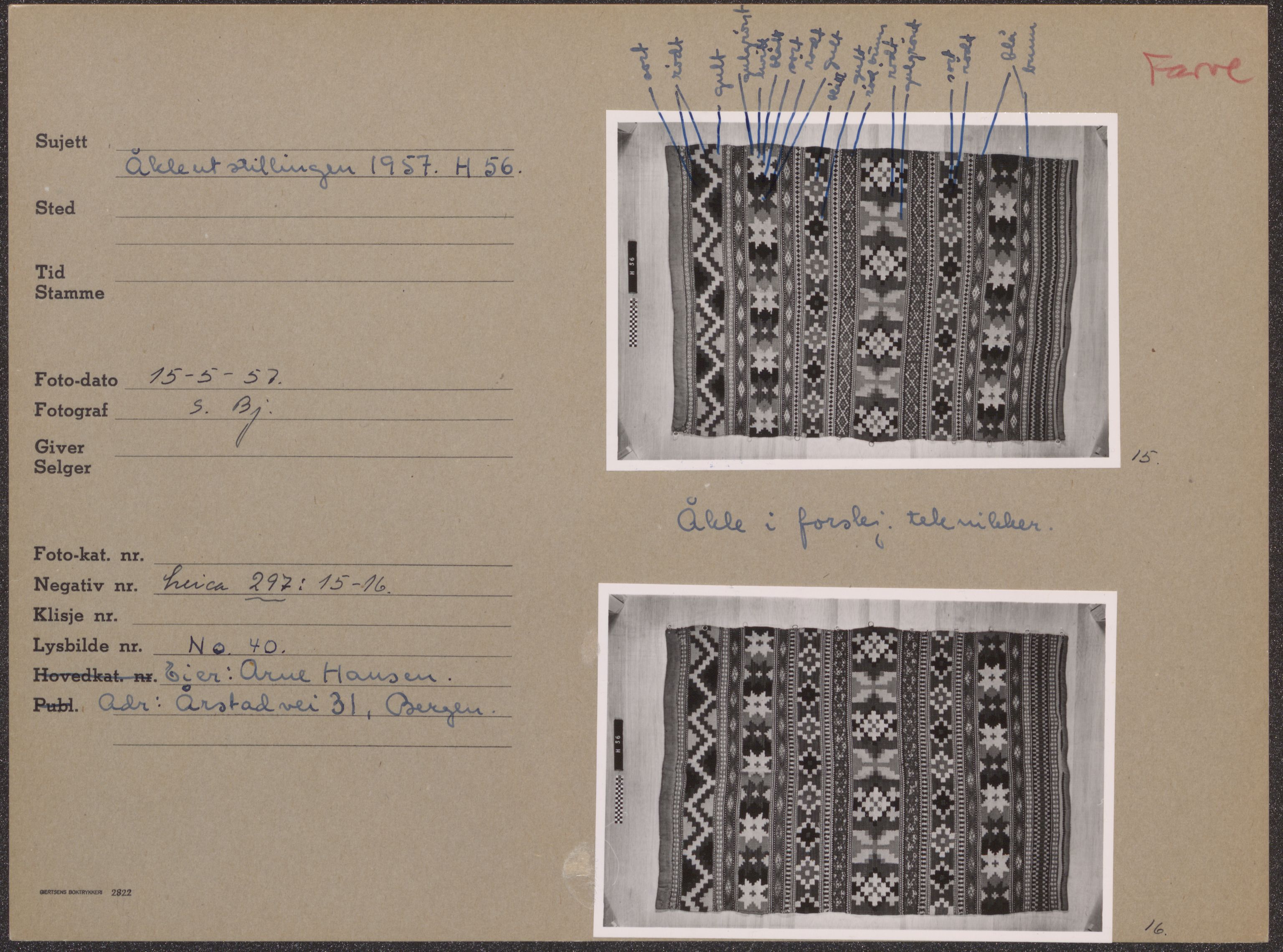 Åkleprosjektet 1957, UMB/A008/F/Fa/L0001/0003: Registreringskort Smettåkle A-H / Smettåkler H, 1957