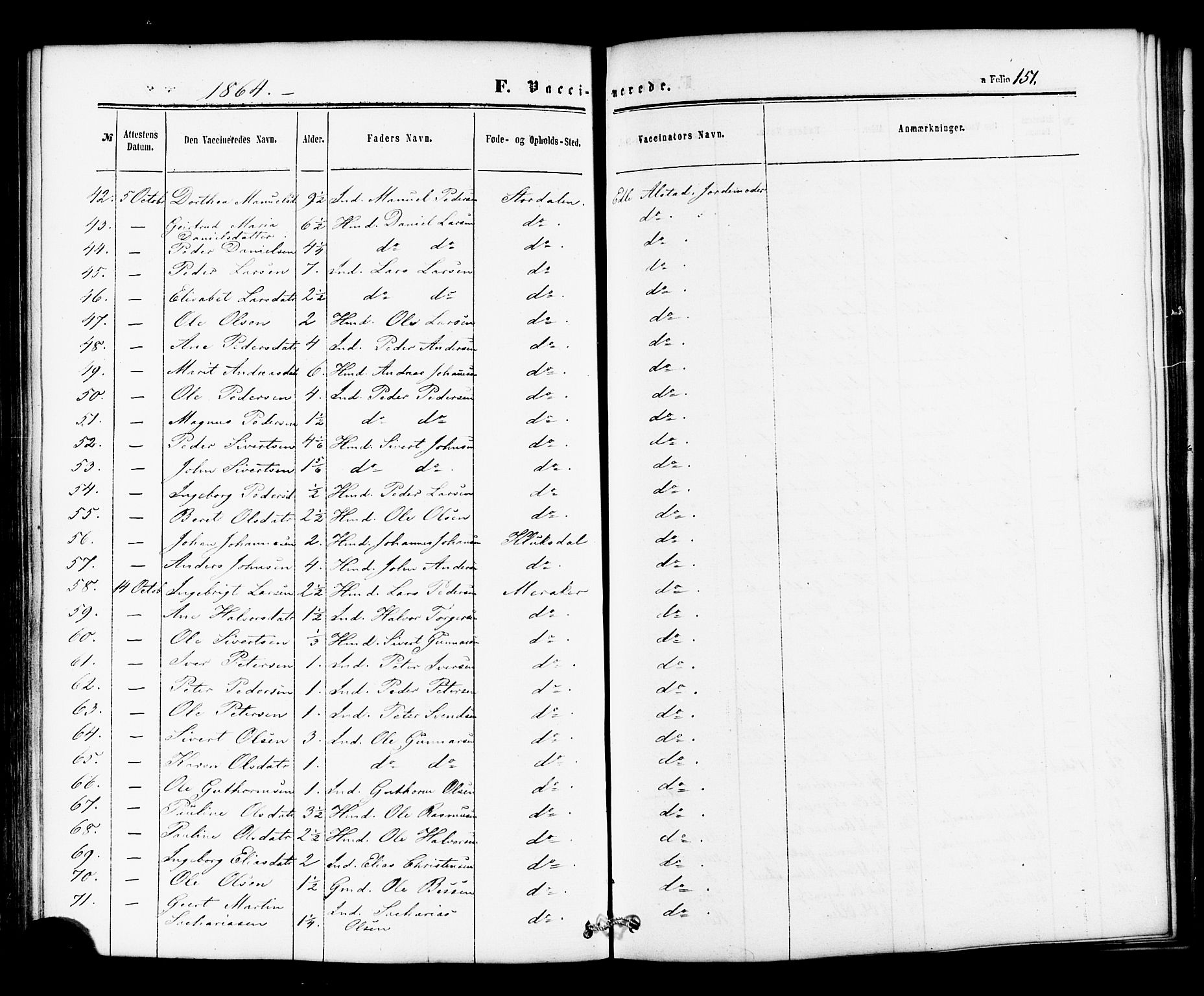 Ministerialprotokoller, klokkerbøker og fødselsregistre - Nord-Trøndelag, AV/SAT-A-1458/706/L0041: Parish register (official) no. 706A02, 1862-1877, p. 151