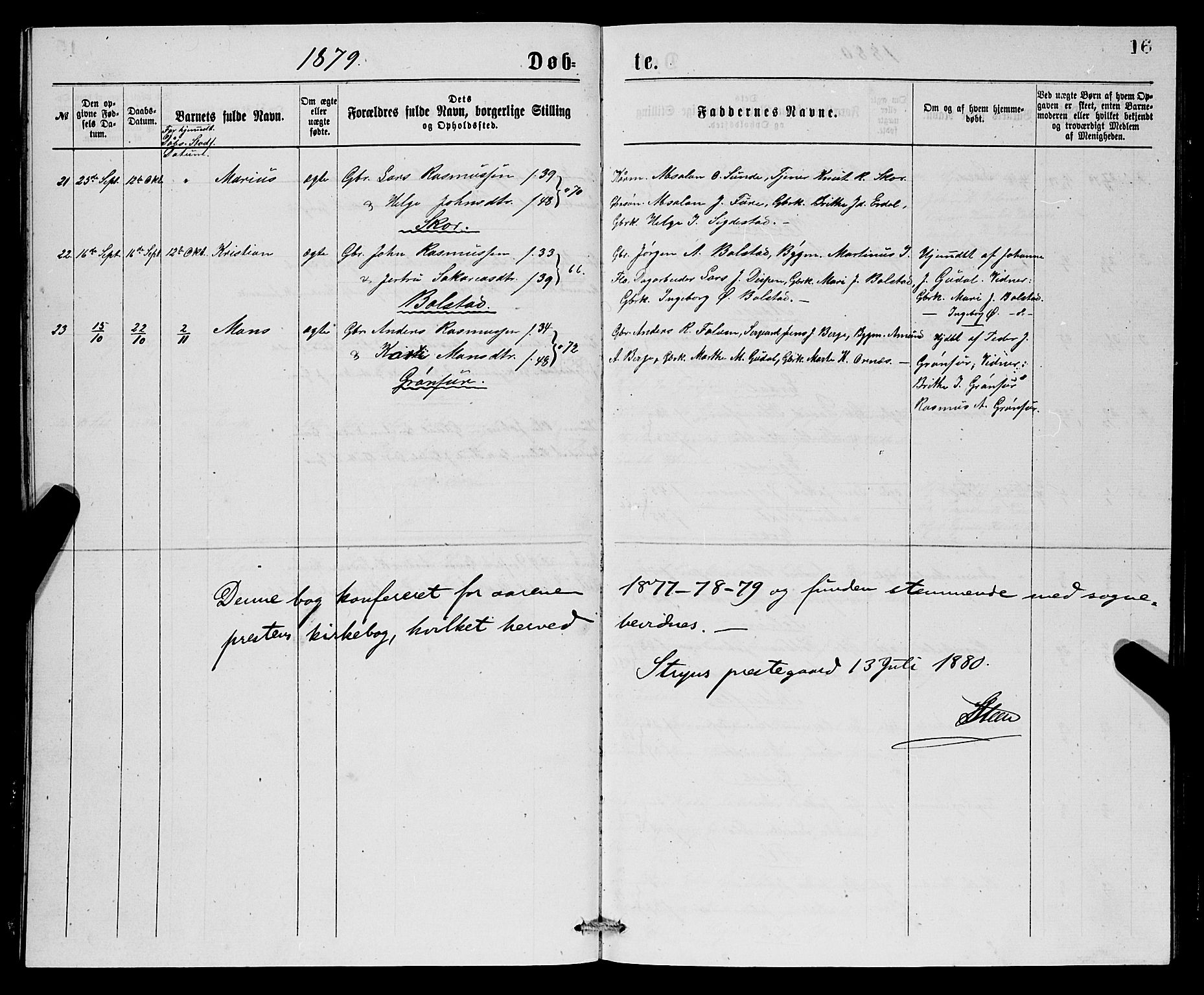 Stryn Sokneprestembete, SAB/A-82501: Parish register (copy) no. C 2, 1877-1881, p. 16
