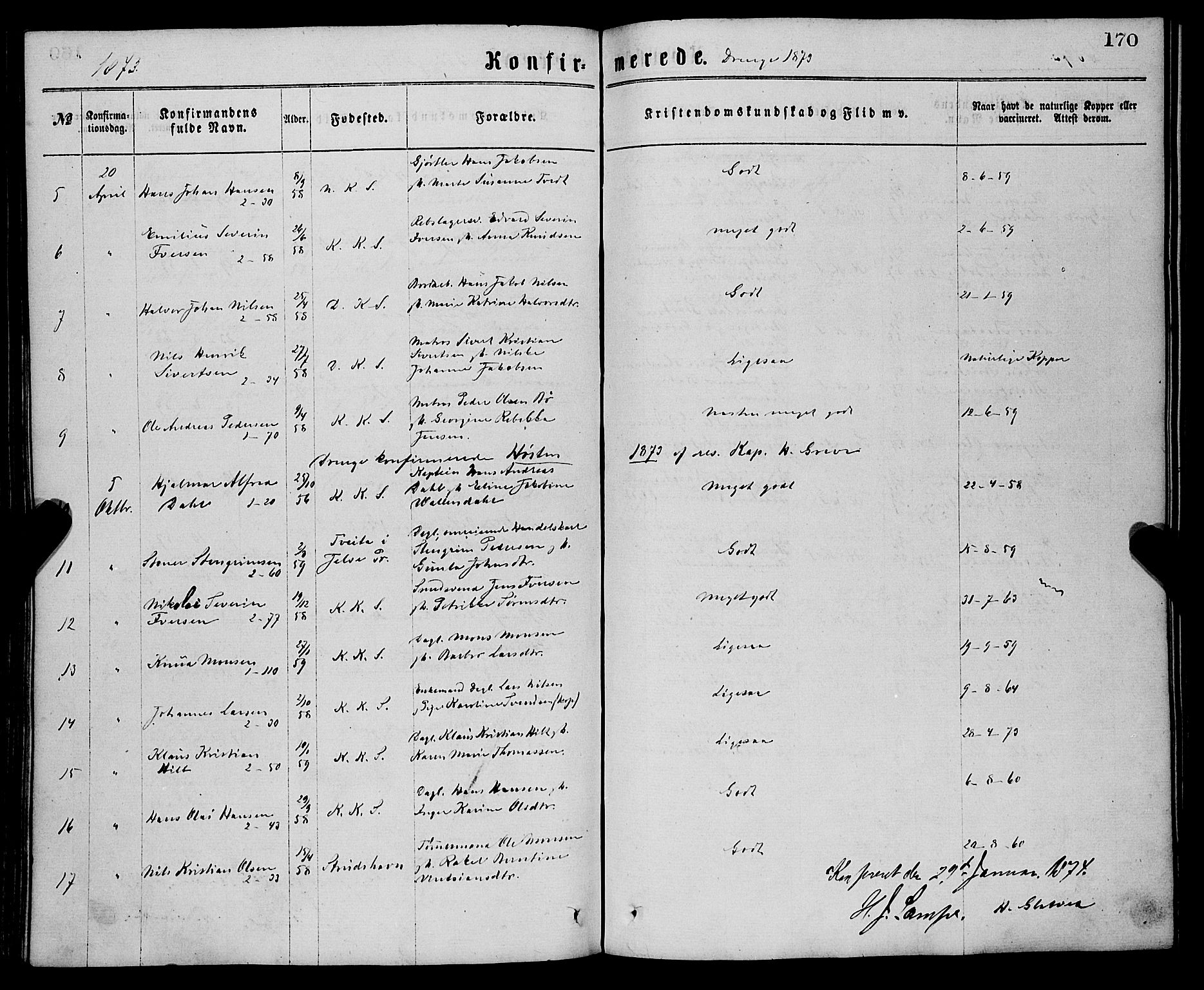 Sandviken Sokneprestembete, AV/SAB-A-77601/H/Ha/L0001: Parish register (official) no. A 1, 1867-1877, p. 170