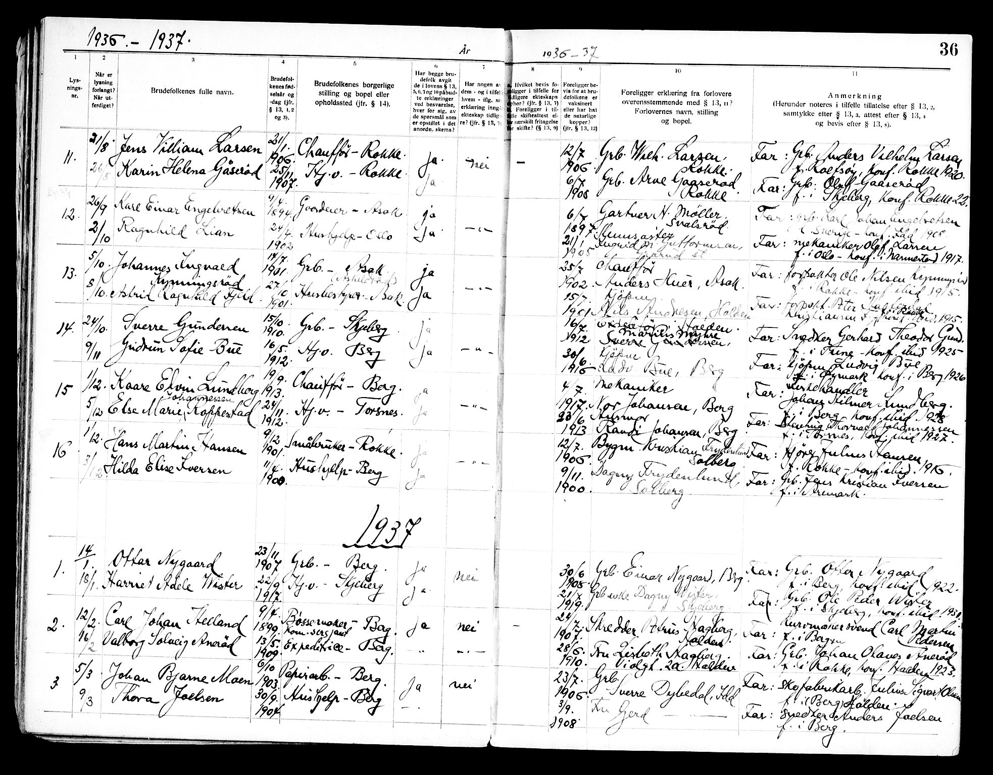 Berg prestekontor Kirkebøker, SAO/A-10902/H/Ha/L0002: Banns register no. I 2, 1919-1966, p. 36