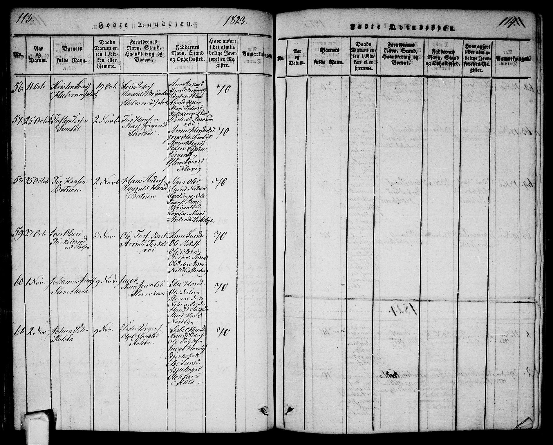 Aremark prestekontor Kirkebøker, AV/SAO-A-10899/G/Ga/L0001: Parish register (copy) no.  I 1, 1814-1834, p. 113-114