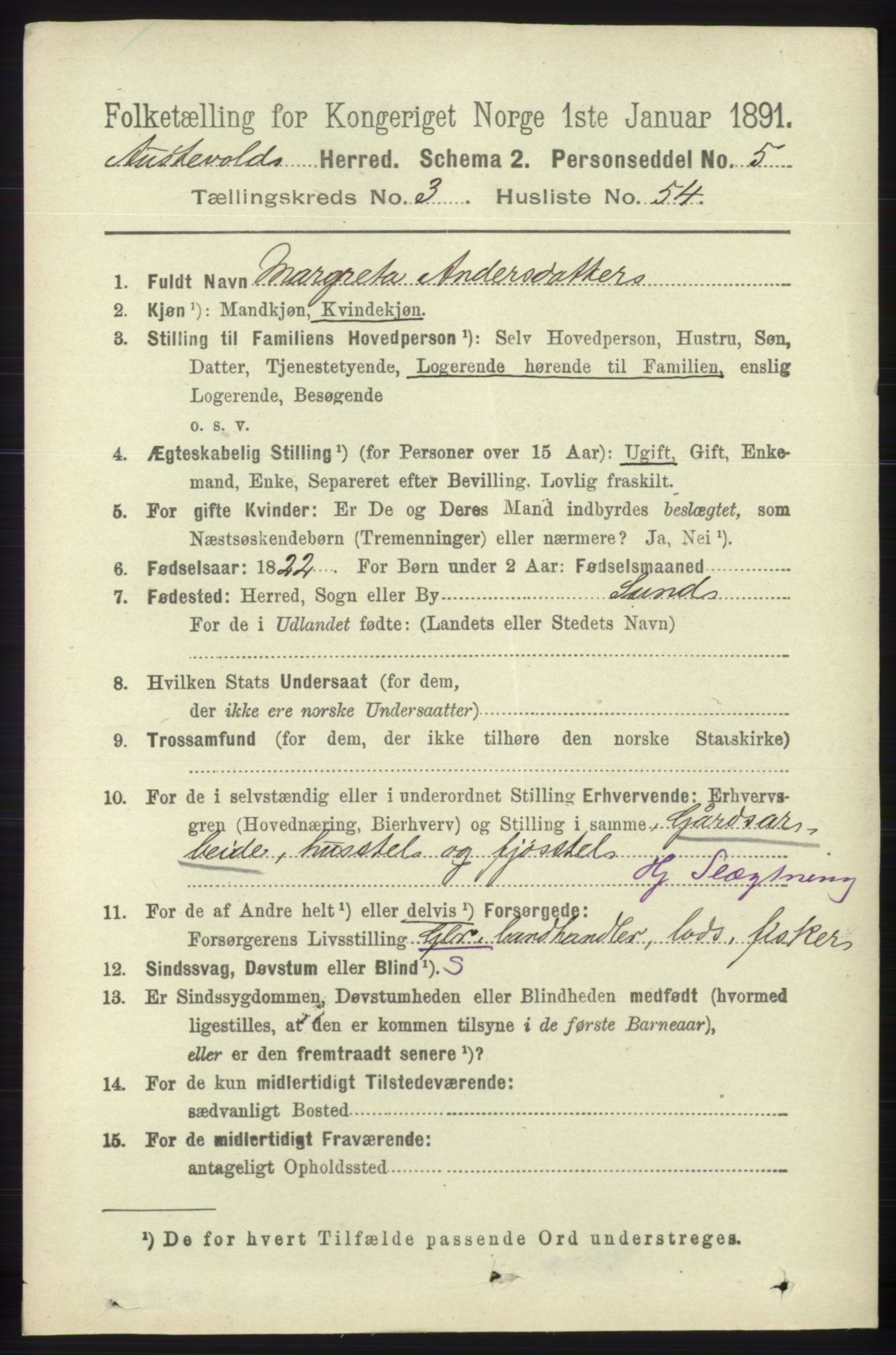 RA, 1891 census for 1244 Austevoll, 1891, p. 1329