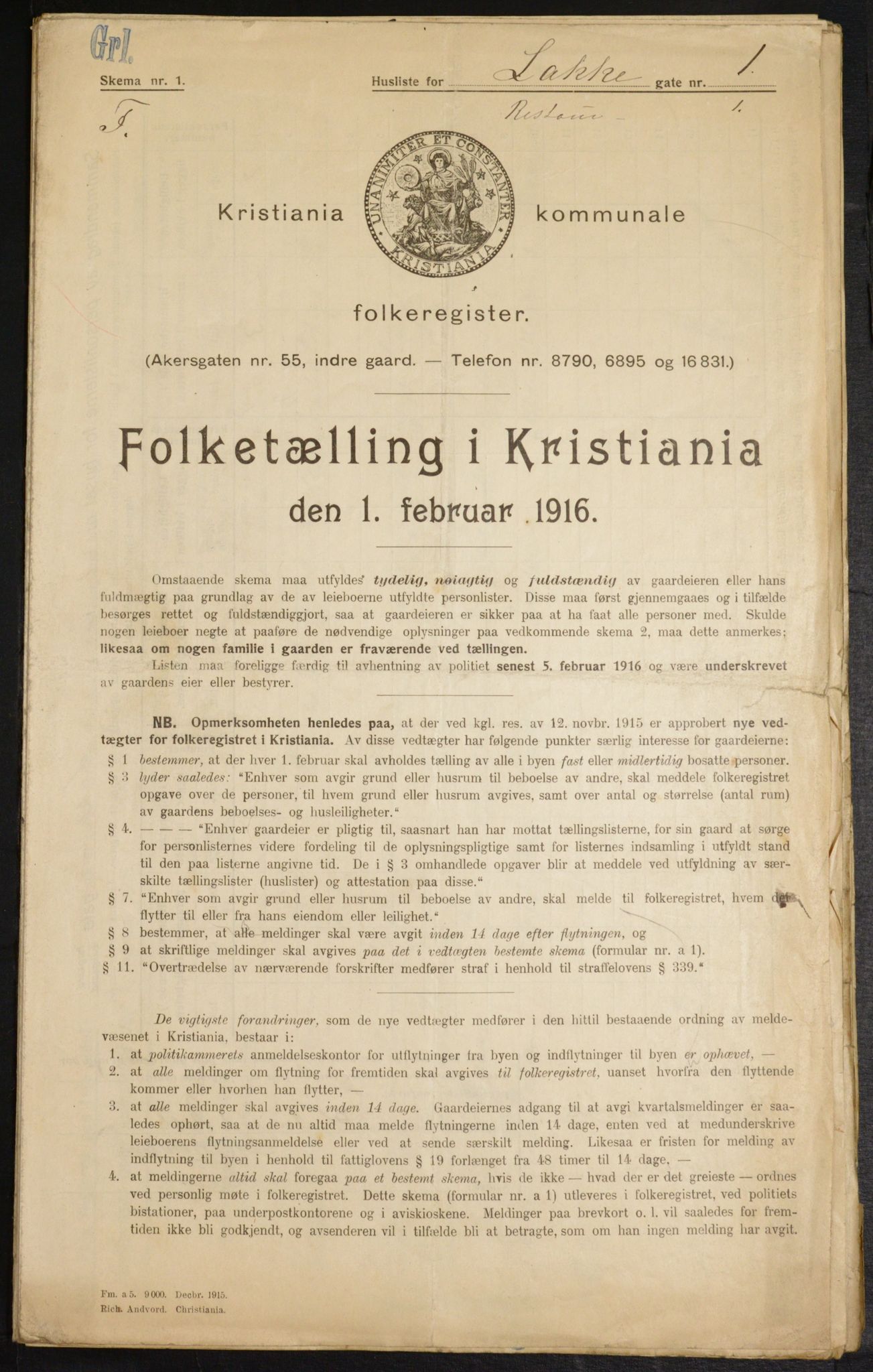 OBA, Municipal Census 1916 for Kristiania, 1916, p. 56468